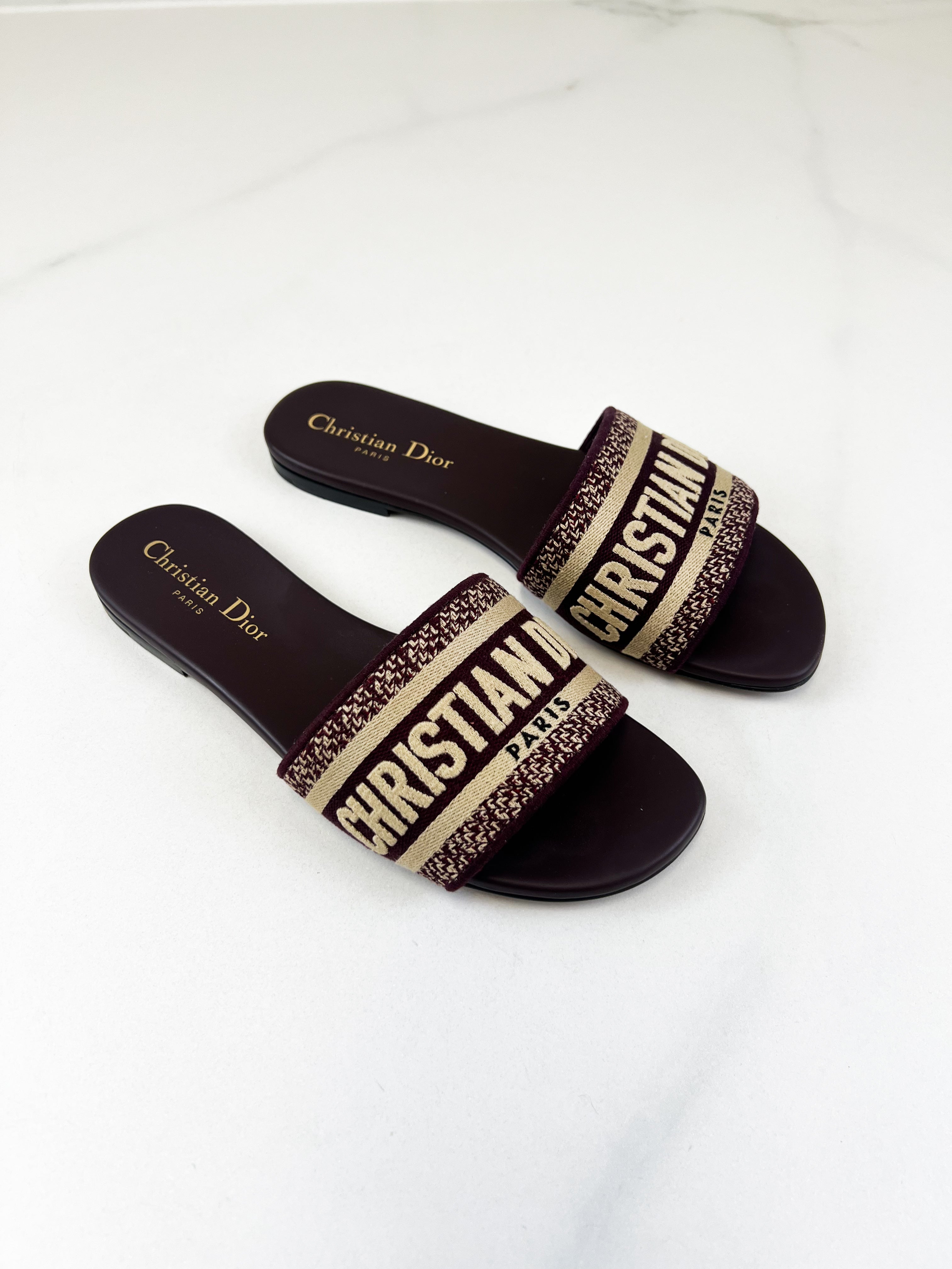 Christian Dior Burgundy Dway Slides Size 36