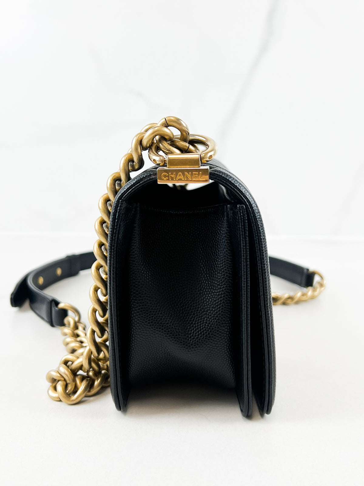 Chanel Small Quilted Caviar Boy Bag with Gold Hardware