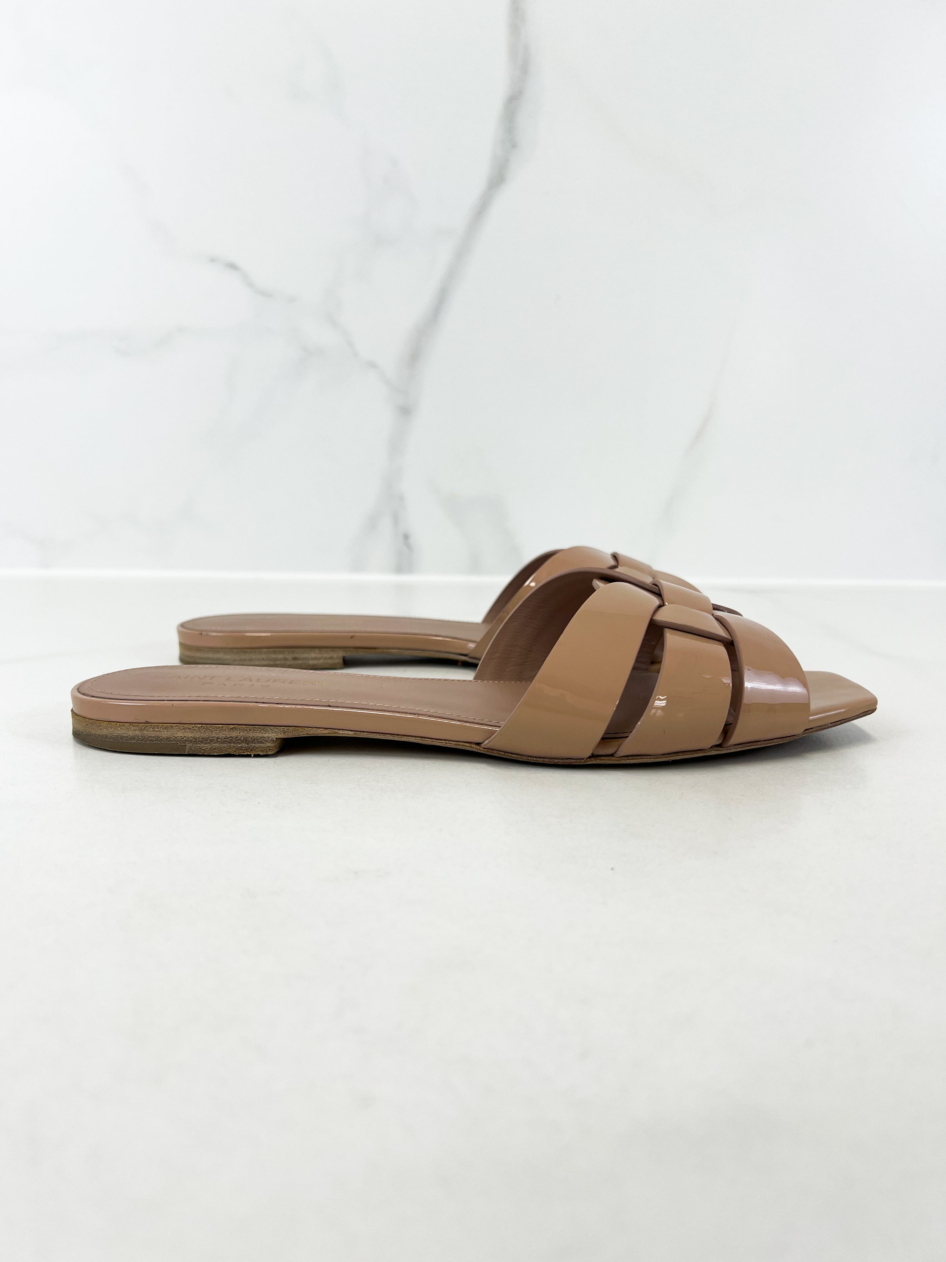 Saint Laurent Tribute Patent Flat Mules Size 39