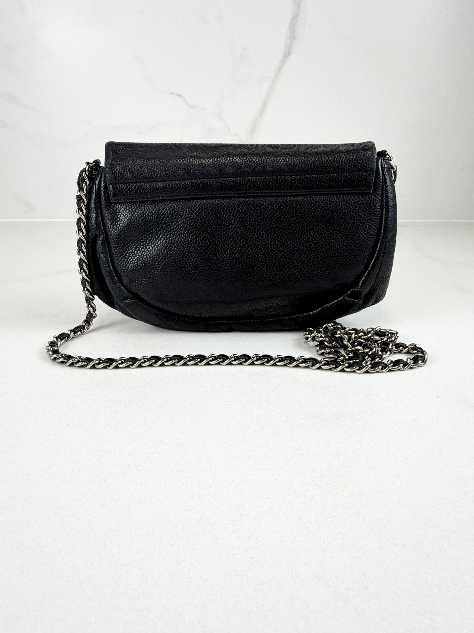 Chanel Black Half Moon Caviar CC WOC with SHW