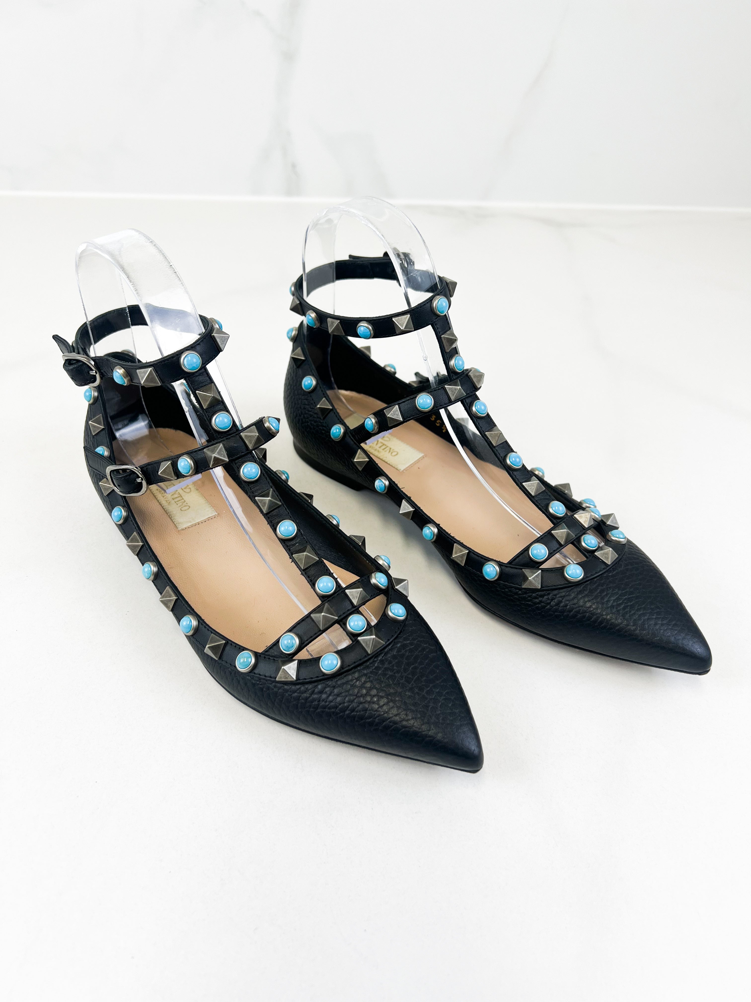 Valentino Garavani Leather Rockstud Ballet Flat Size 35.5