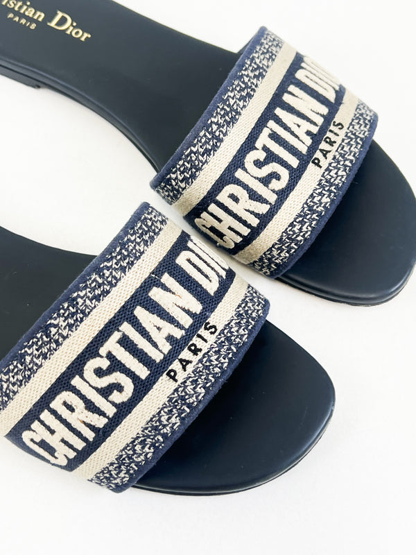 Christian Dior Navy Dway Slides Size 39.5