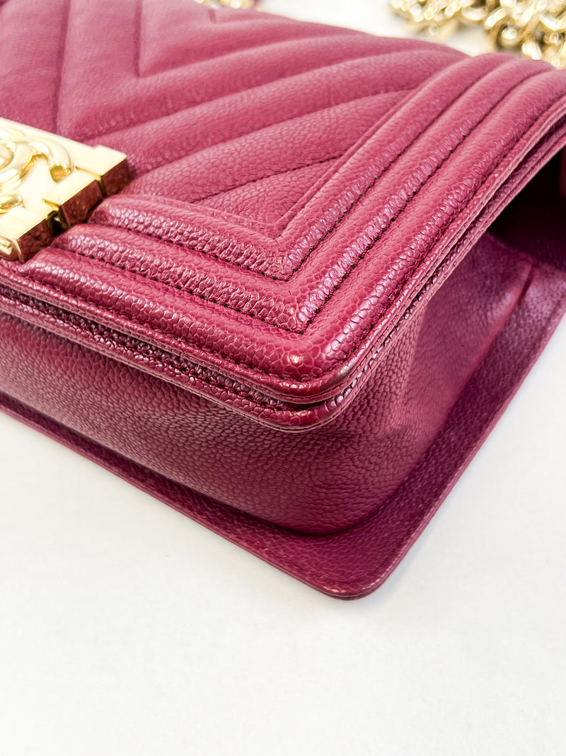 Chanel Small Burgundy Caviar Boy Bag