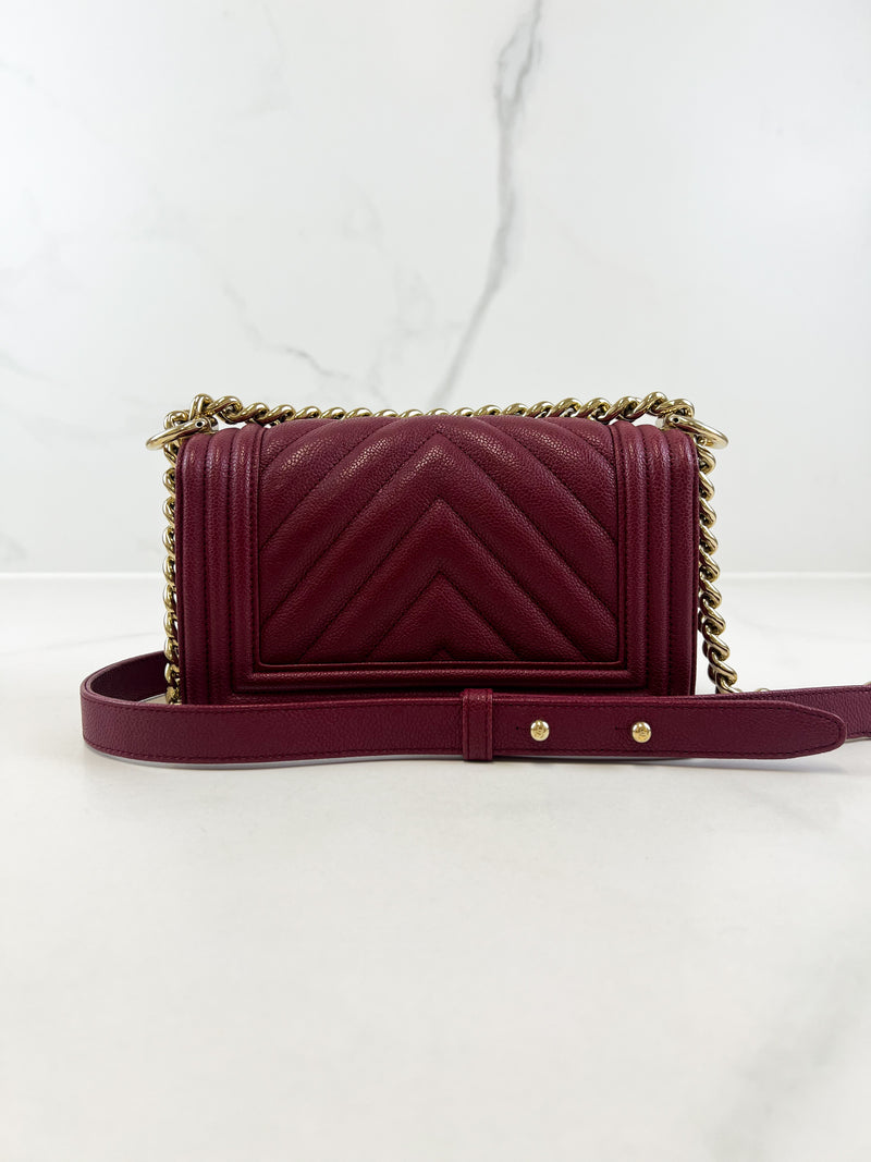 Chanel Small Burgundy Caviar Boy Bag