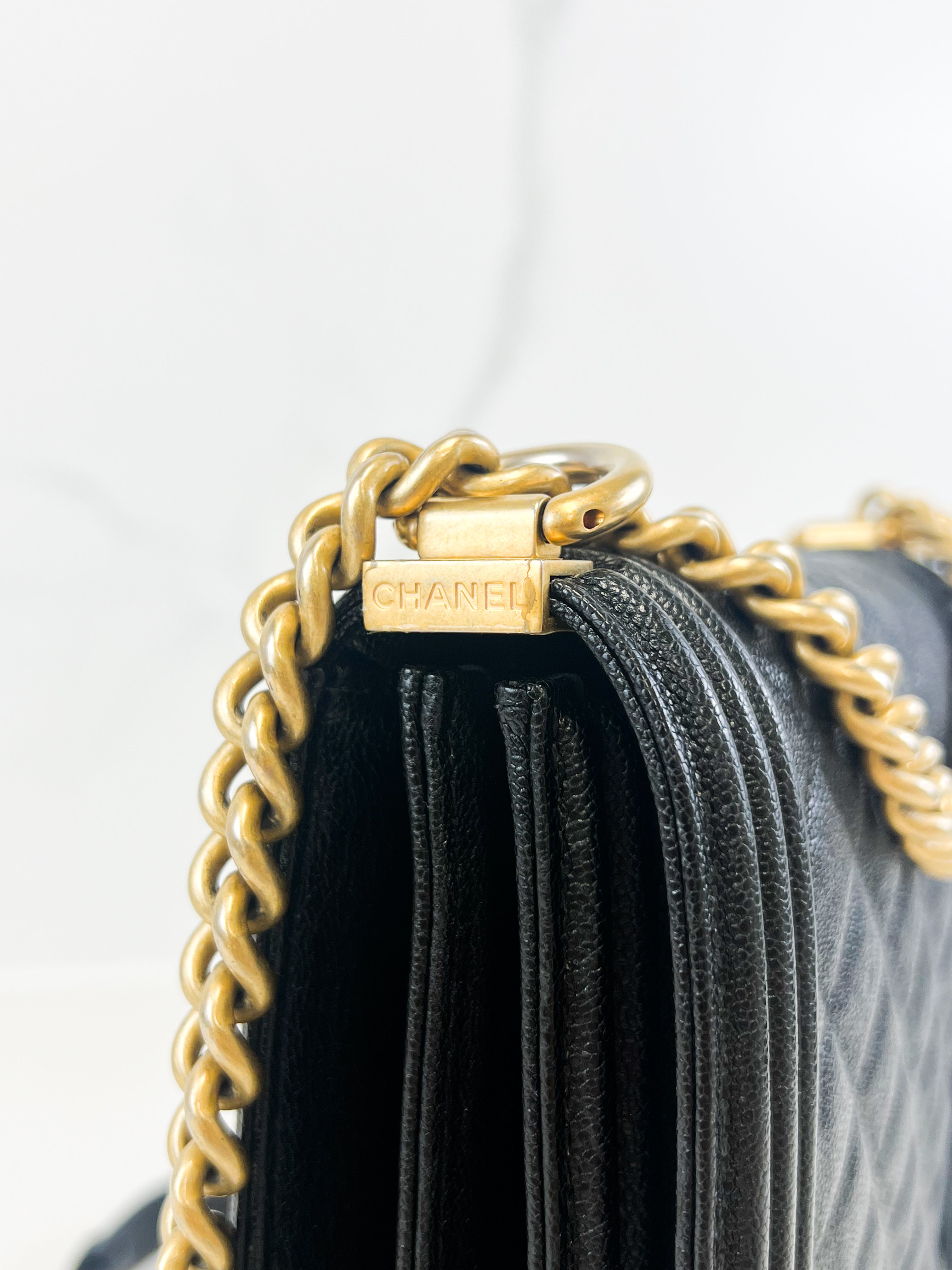 Chanel Caviar North South Black Boy Flap with Gold Hardware