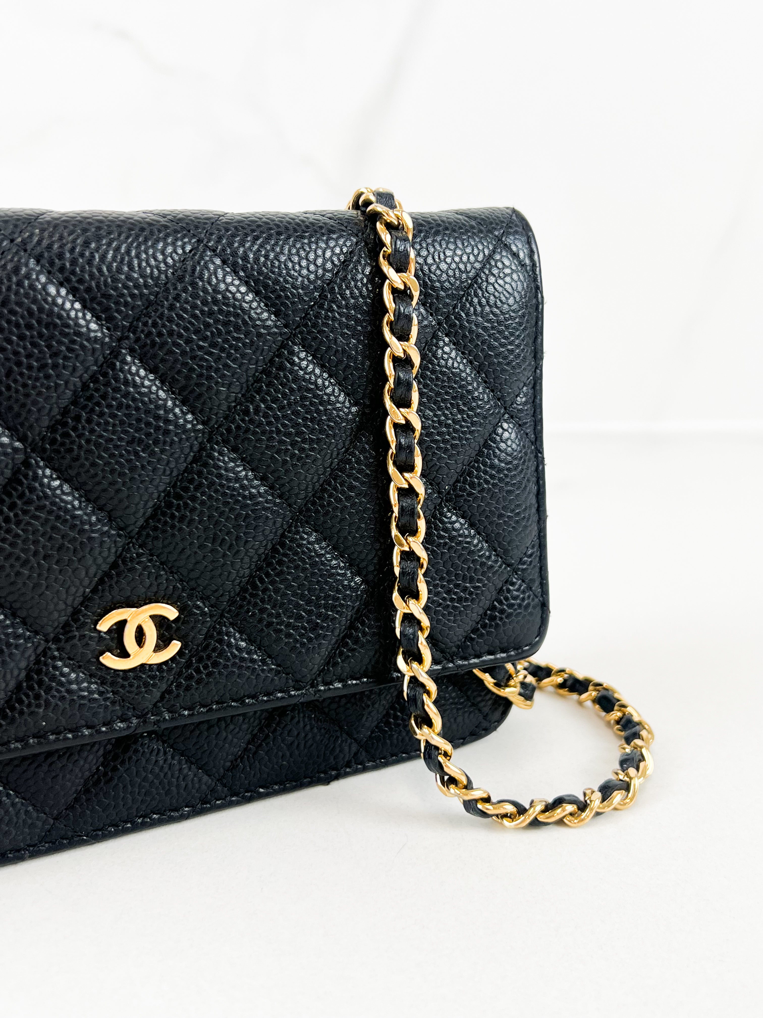 Chanel Black Classic Caviar CC WOC with GHW