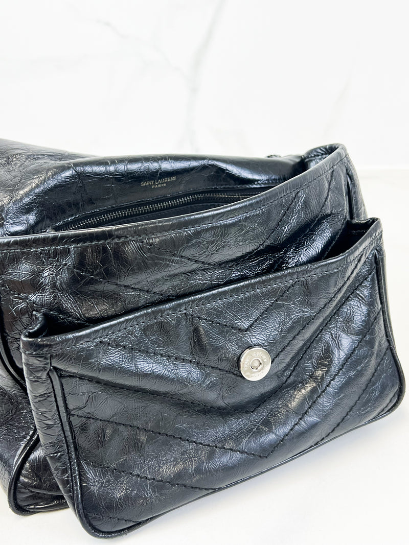 Saint Laurent Nikki Medium Chain Bag in Crinkled Leather