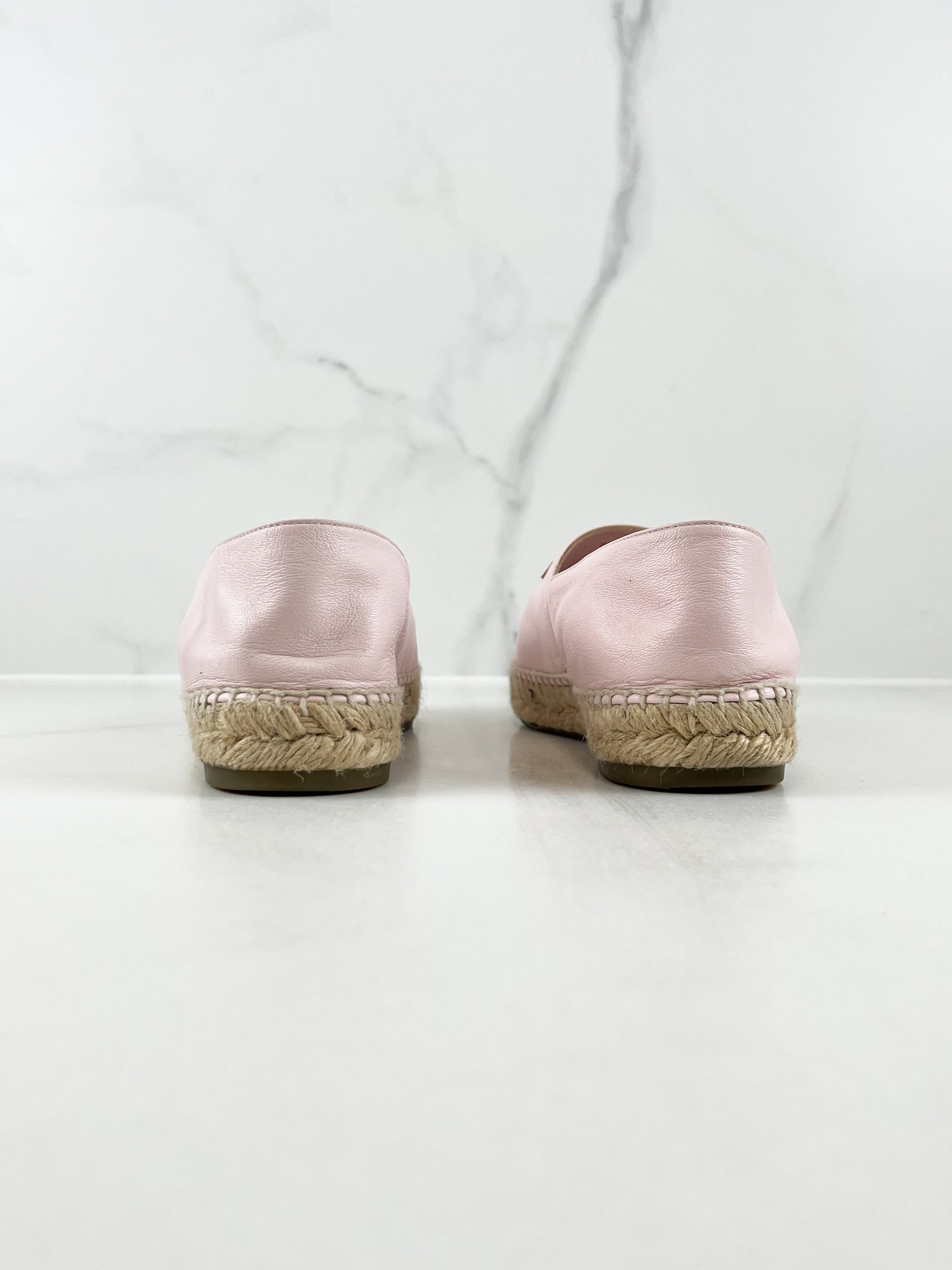 Chanel CC Logo Pink Leather Espadrilles Size 41