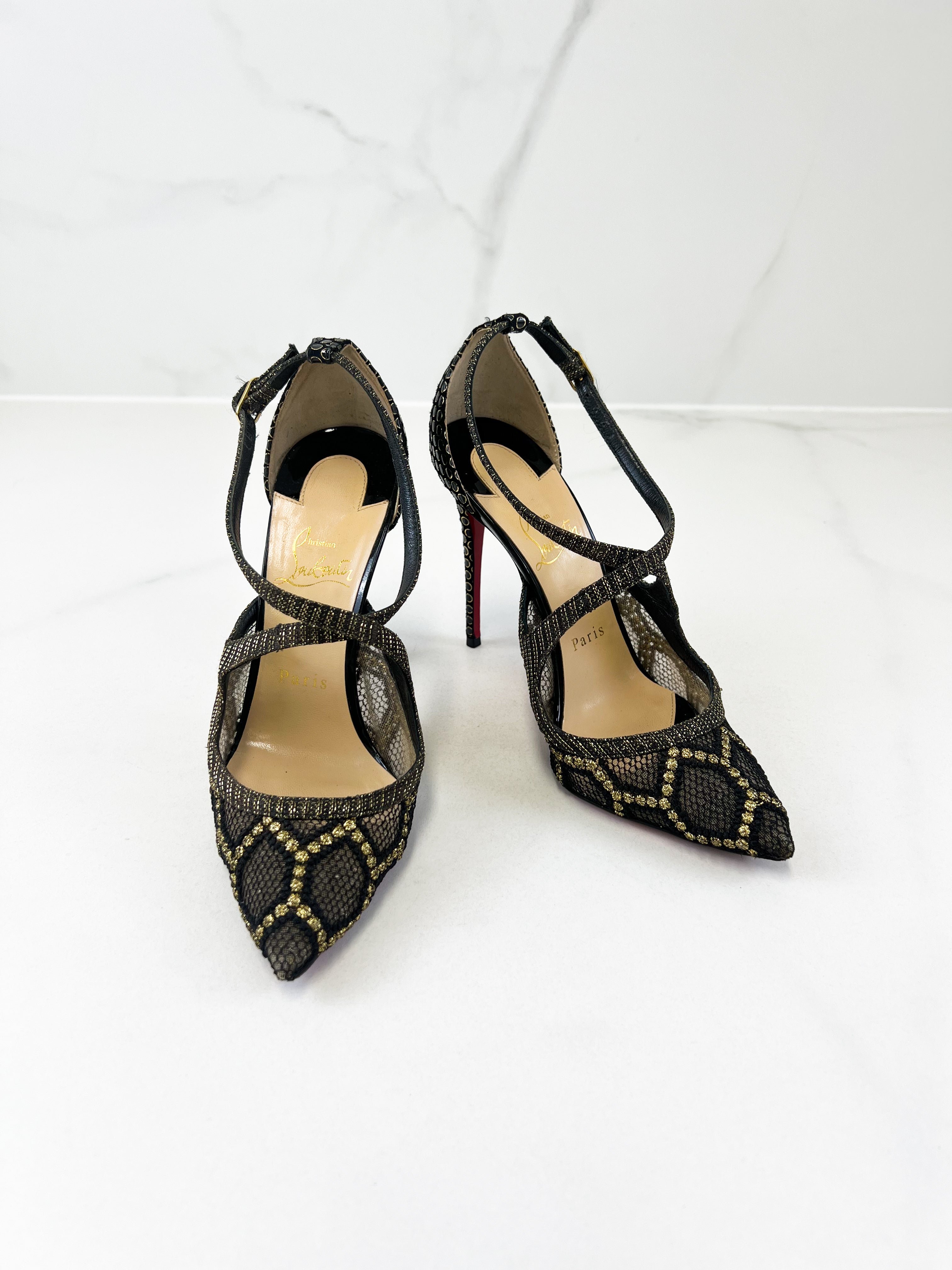 Christian Louboutin Black Lace Twistissima Pump Size 37