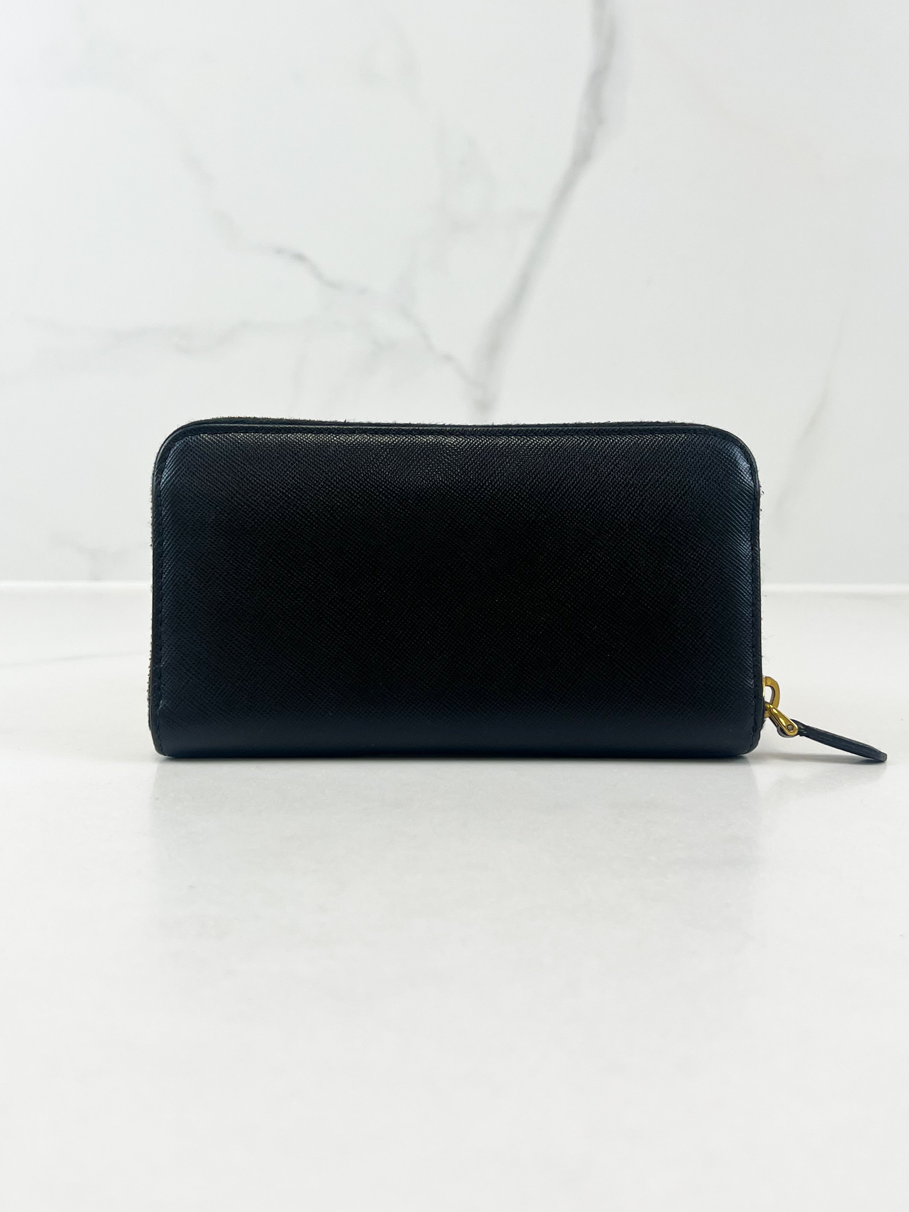 Prada Large Grained Leather Zip Around Wallet