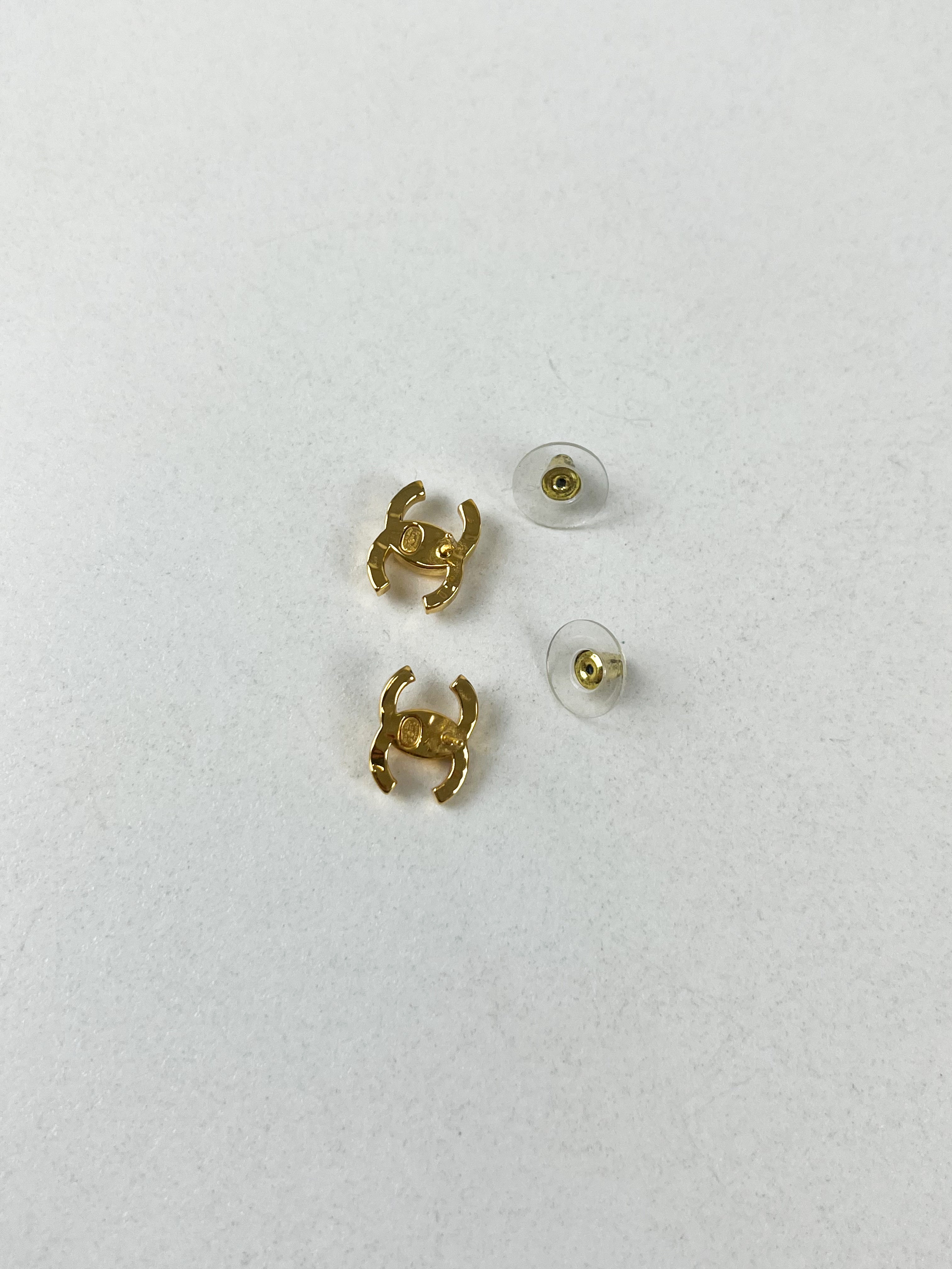 Chanel CC Gold Crystal Stud Earrings