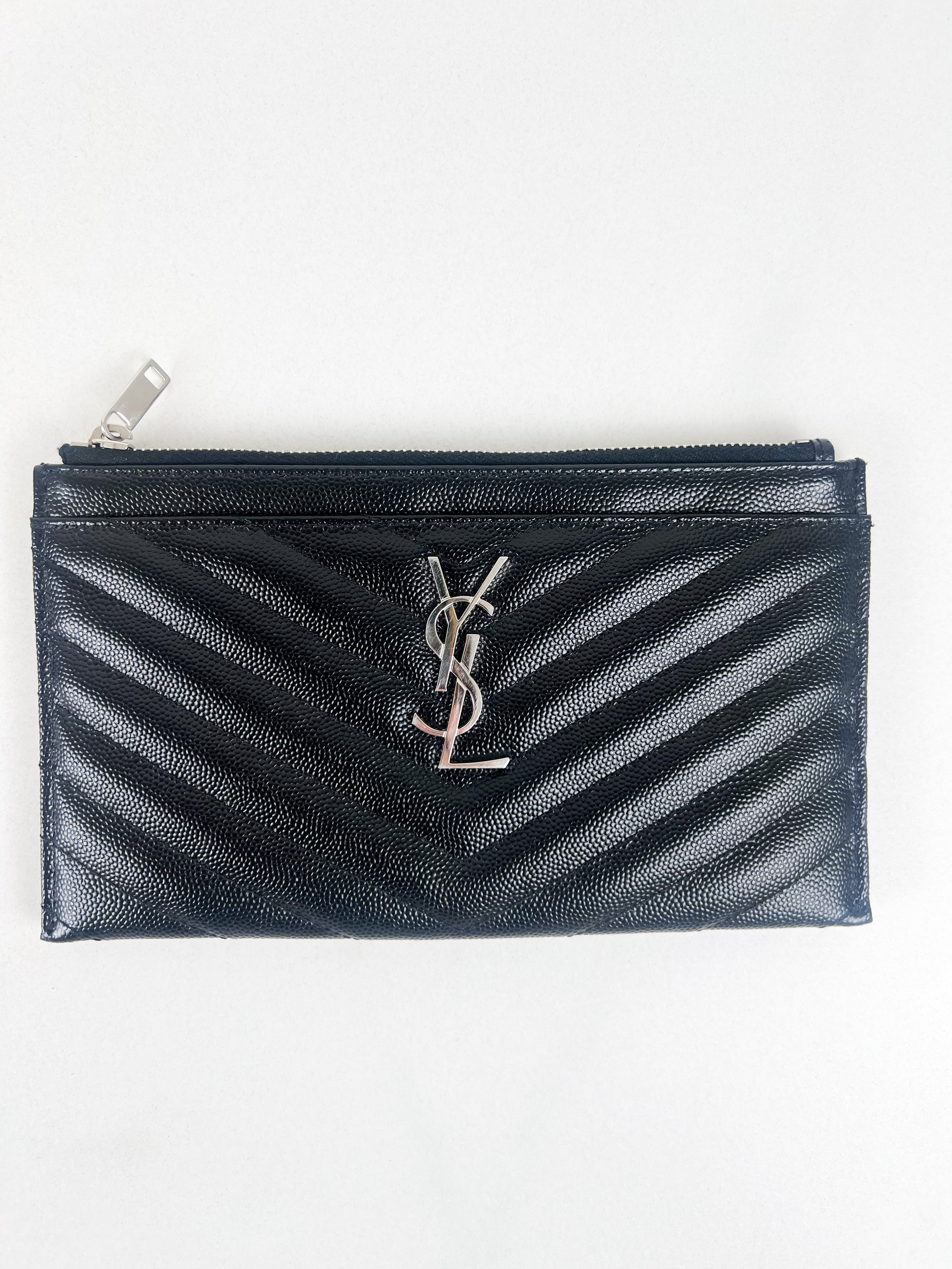 Saint Laurent Cassandre Metelasse Pouch in Grain De Poudre Leather with SHW