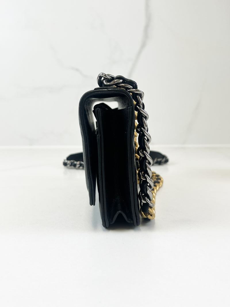 Chanel 19 Black Wallet on Chain WOC in Lambskin Leather