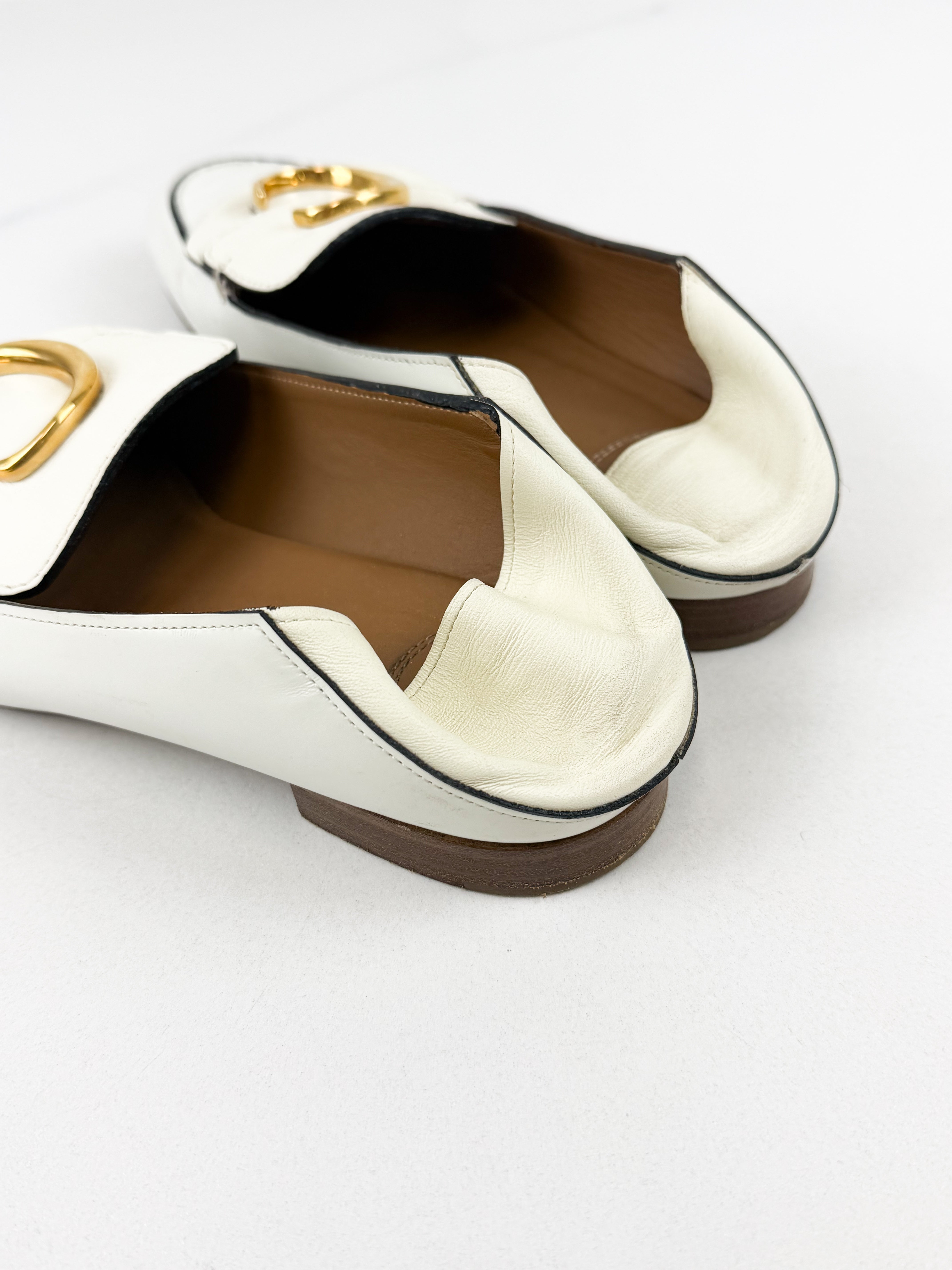 Chloe White Leather Loafers Size 38