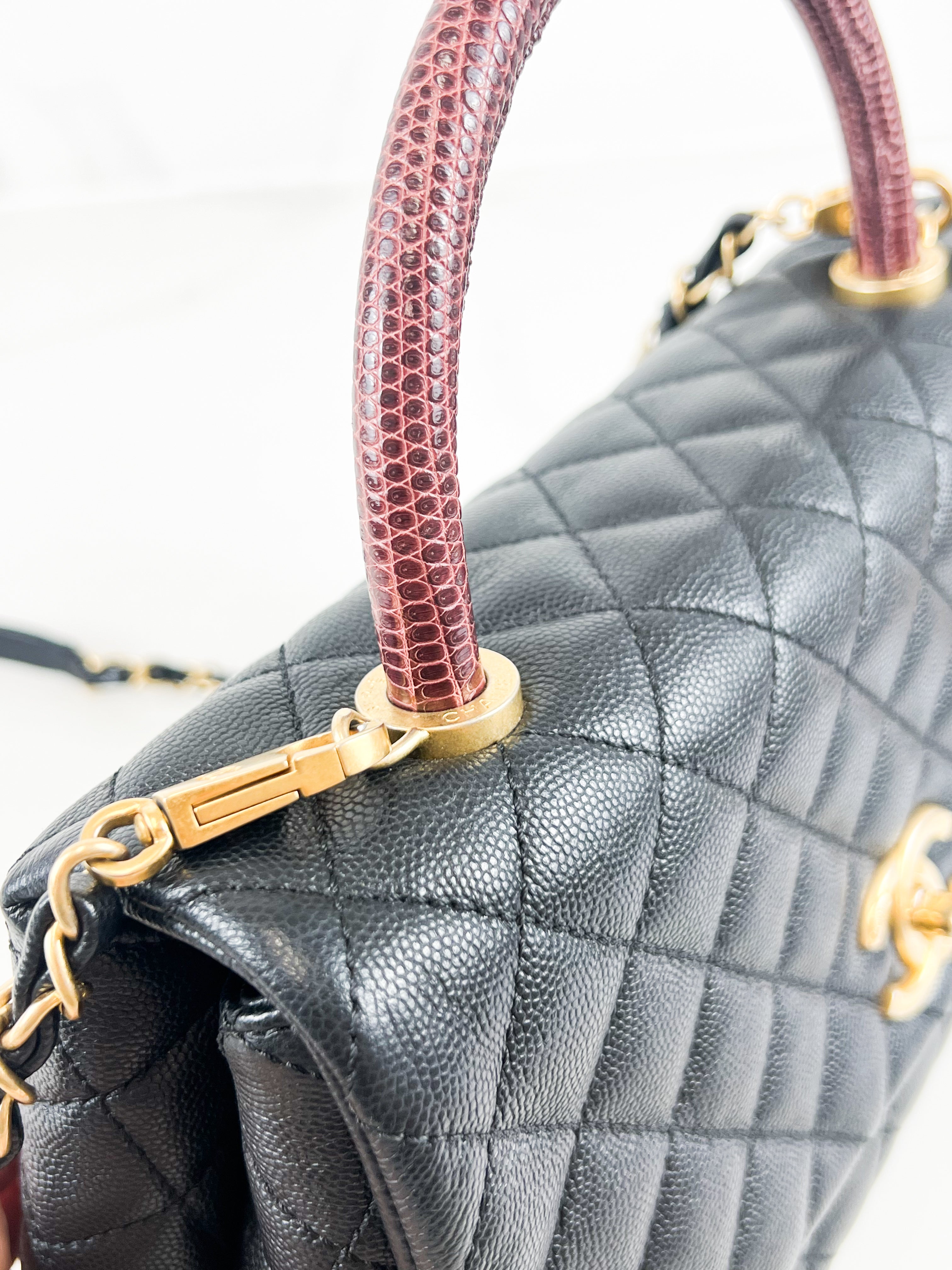 Chanel Medium Top Handle Coco in Black Caviar with Lizard Handle GHW