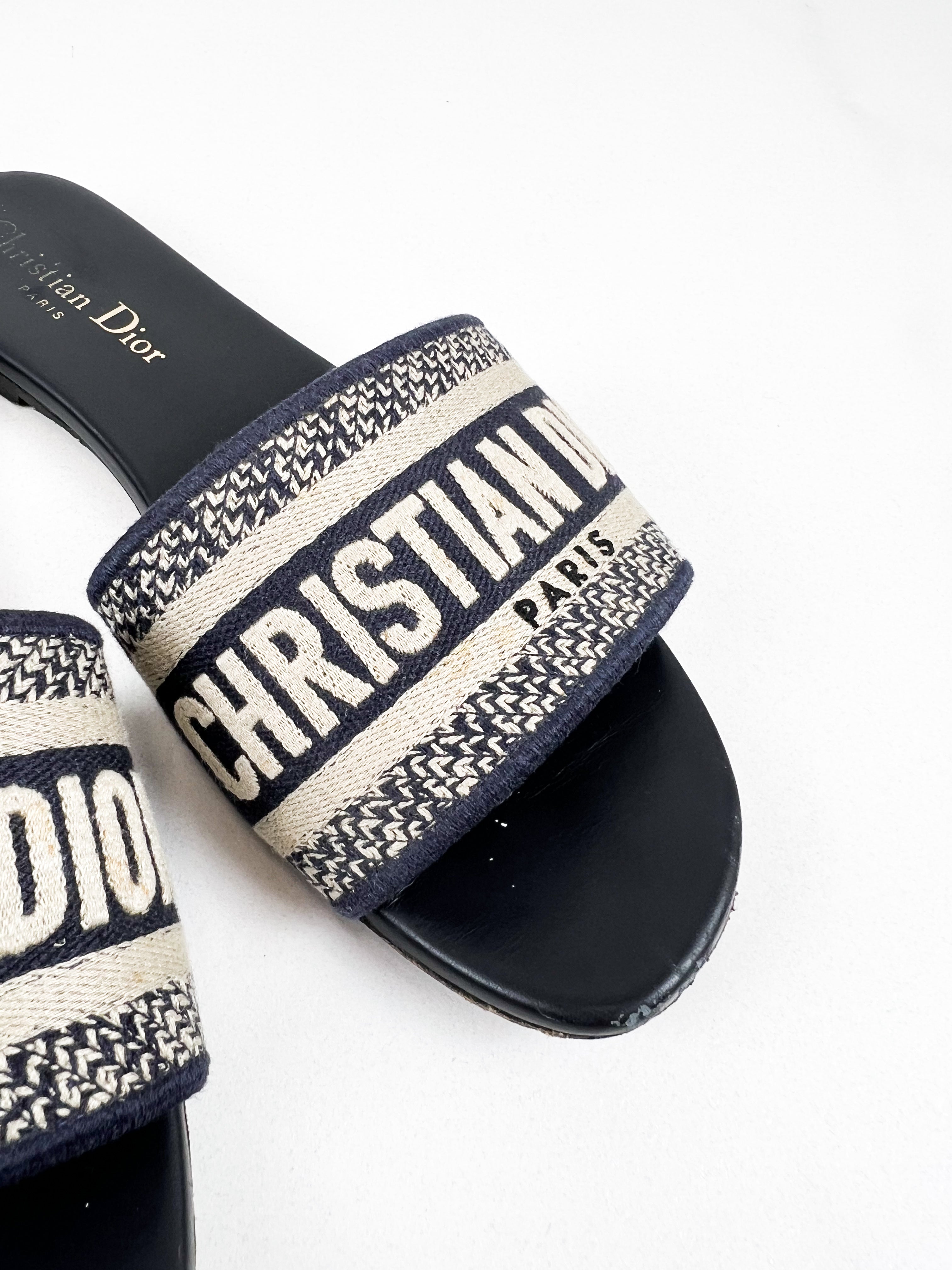 Christian Dior Navy Dway Slides Size 36.5