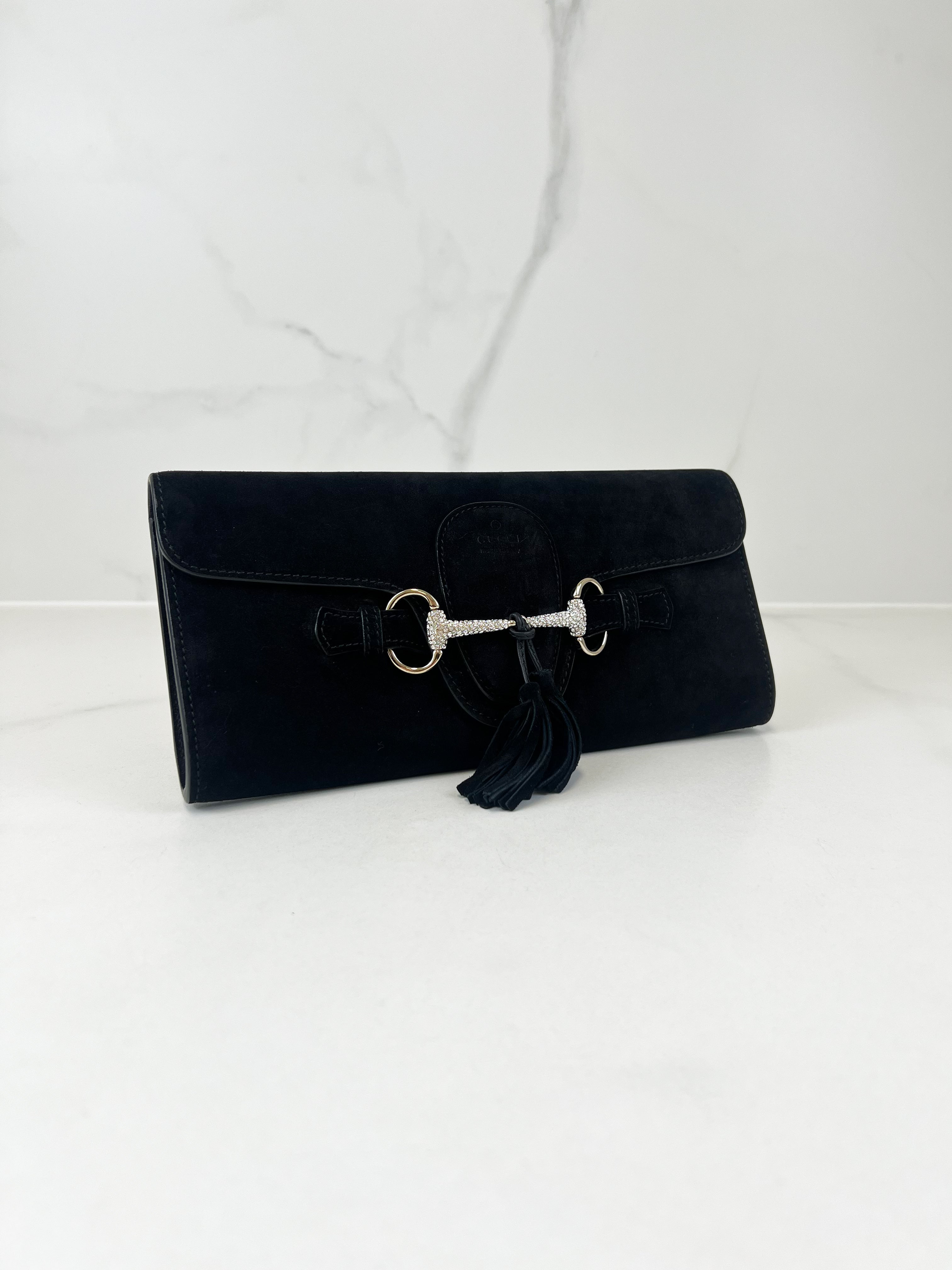 Gucci Black Suede Embellished Clutch