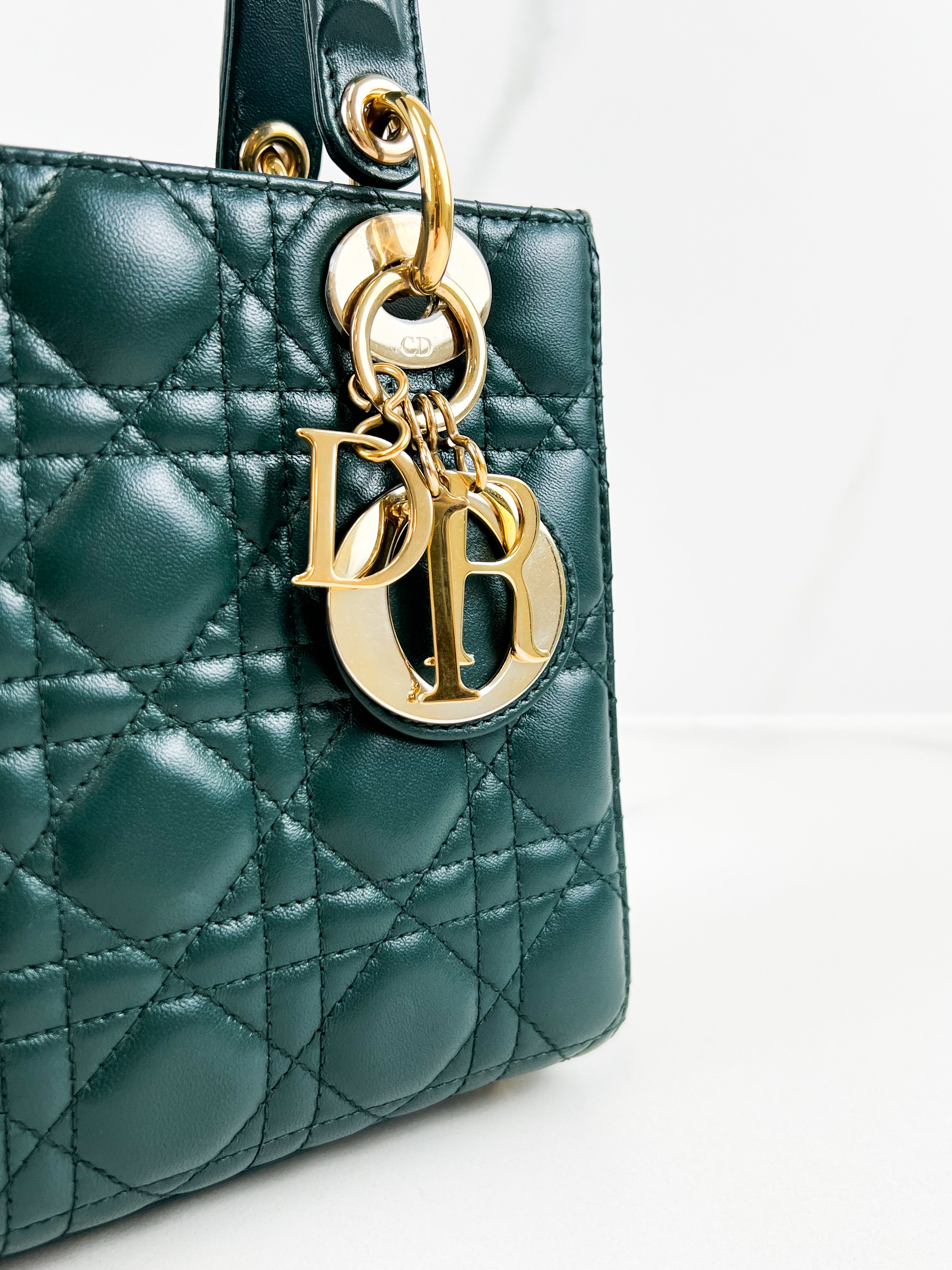 Christian Dior Small Lady Dior In Cedar Green Lambskin with GHW