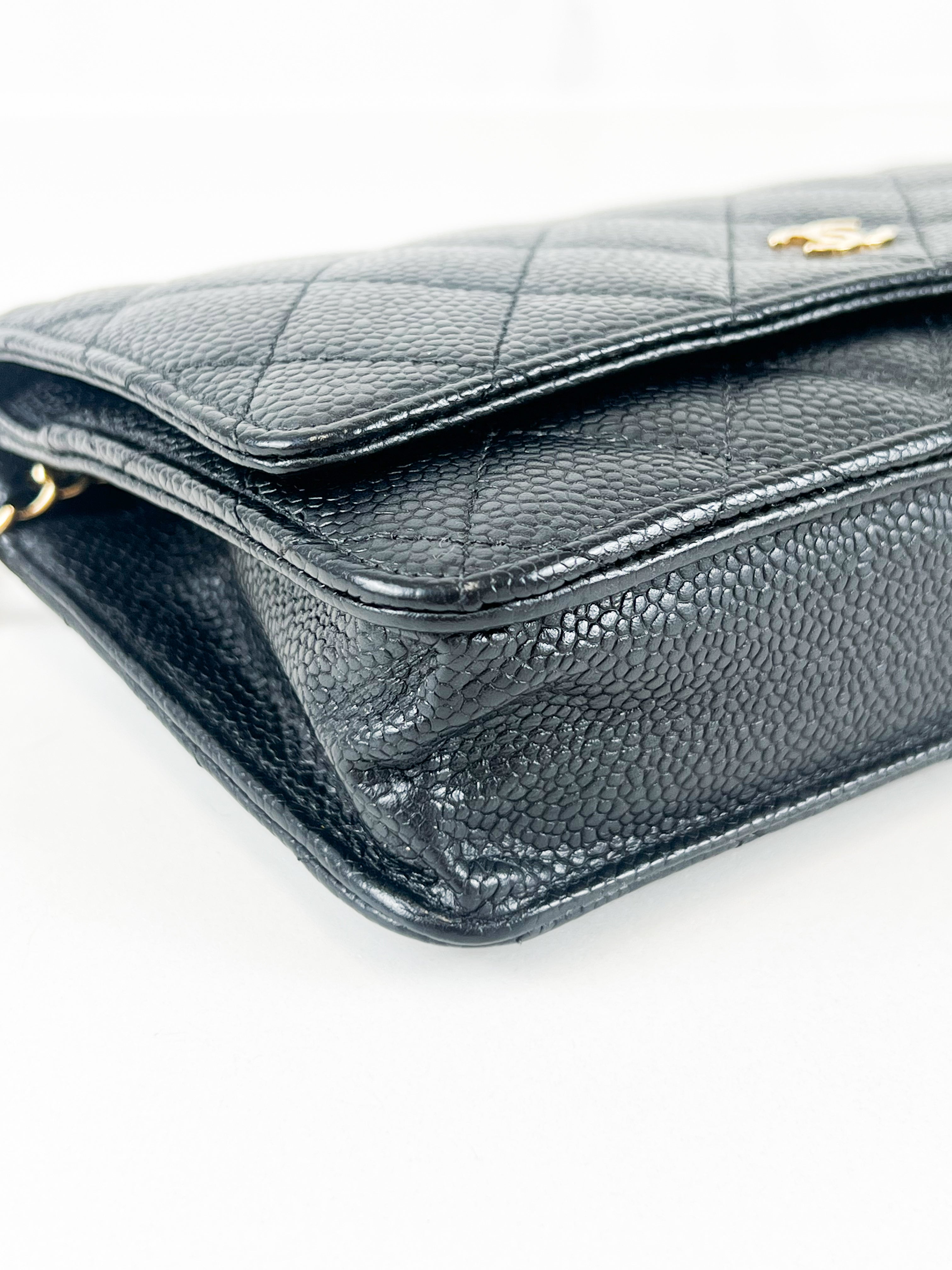 Chanel Black Caviar CC Classic Wallet On Chain GHW