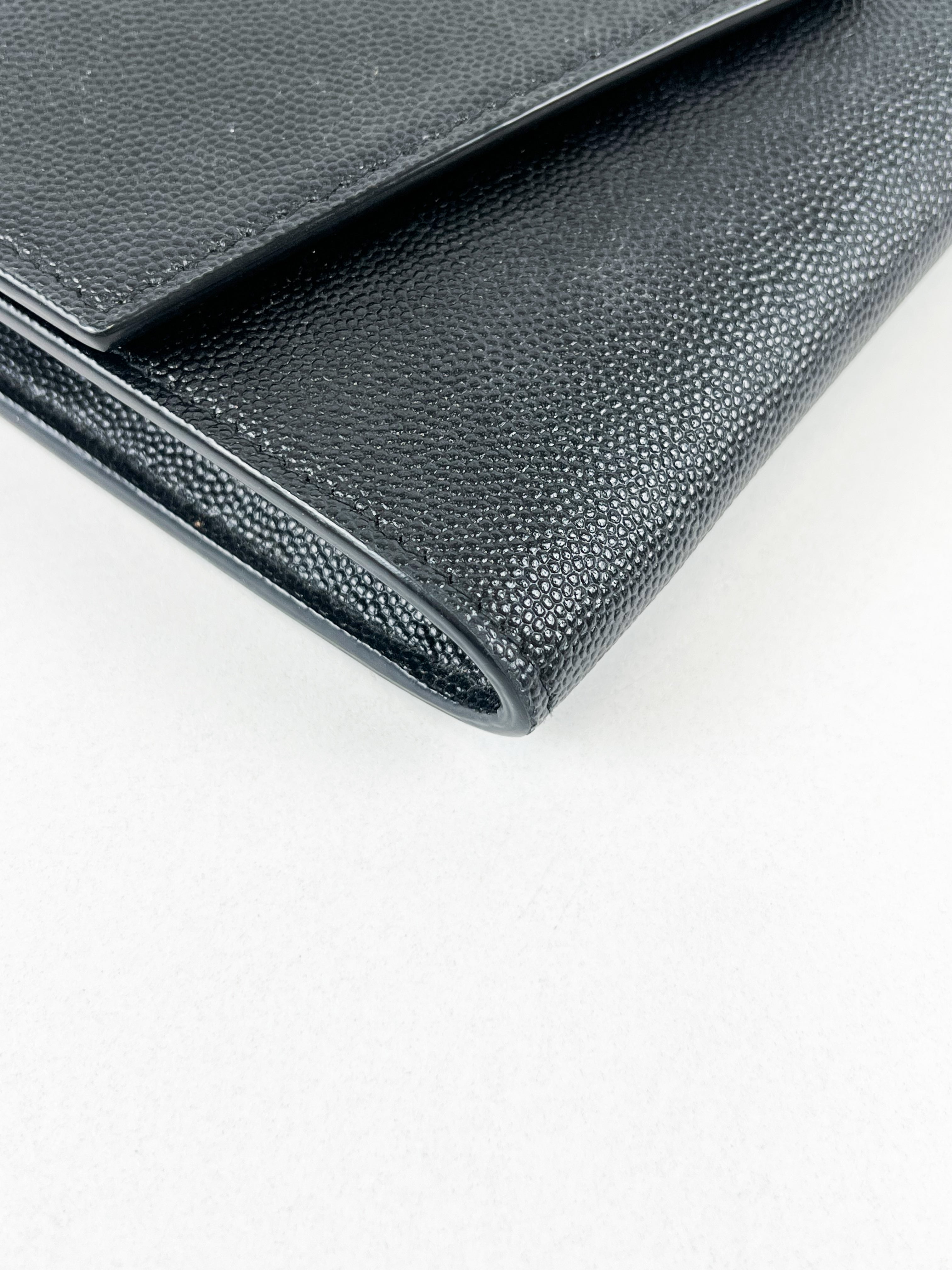 Saint Laurent Black Grained Leather Envelope Wallet on Chain with GHW