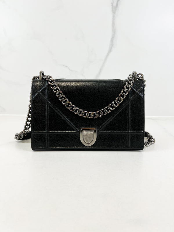 Christian Dior Medium Black Leather Diorama Shoulder Bag