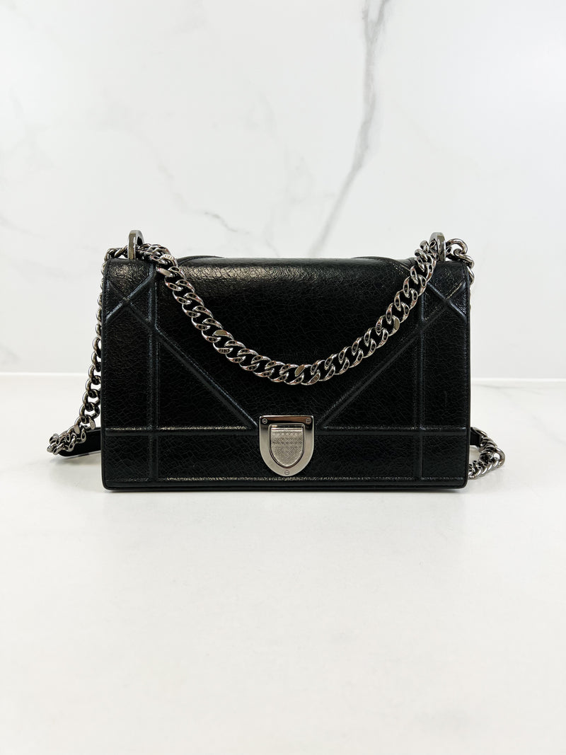Christian Dior Medium Black Leather Diorama Shoulder Bag