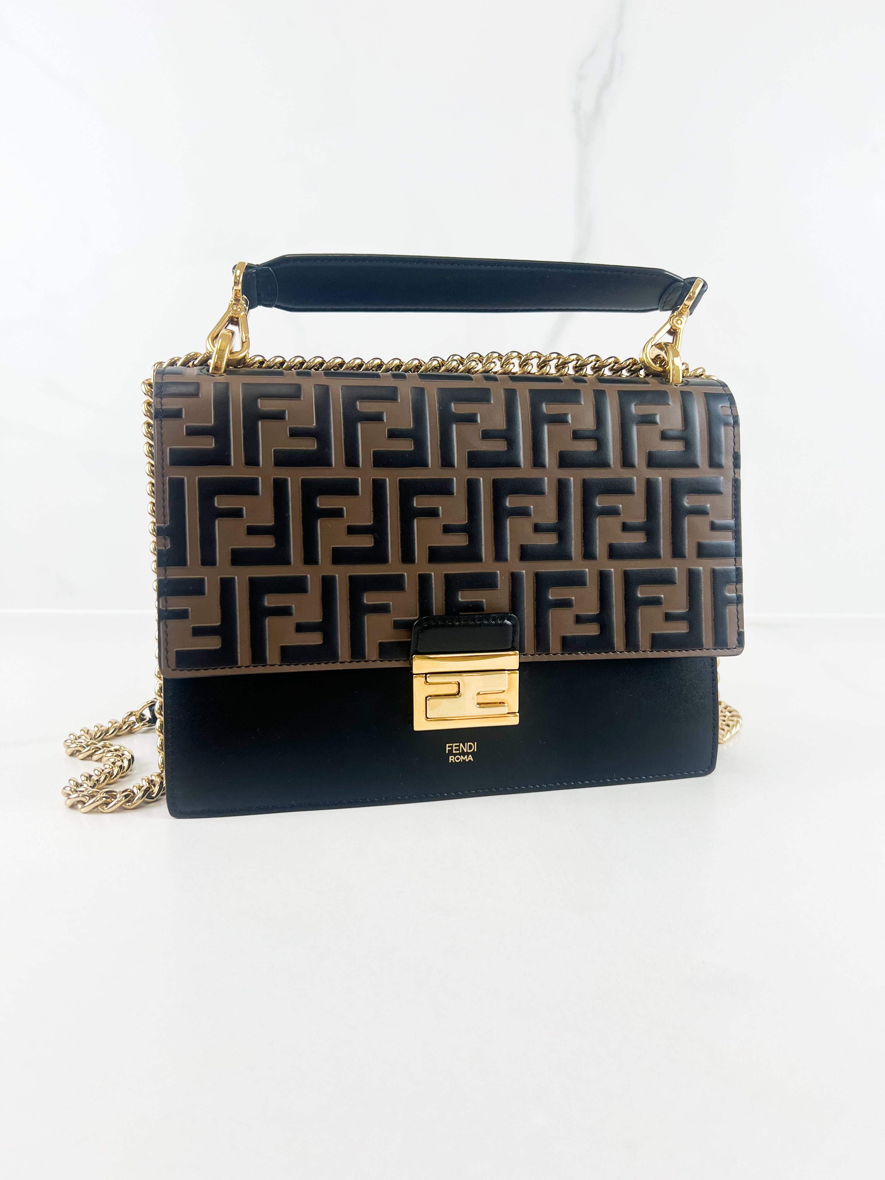 Fendi Kan I Medium Embossed Shoulder Flap Bag