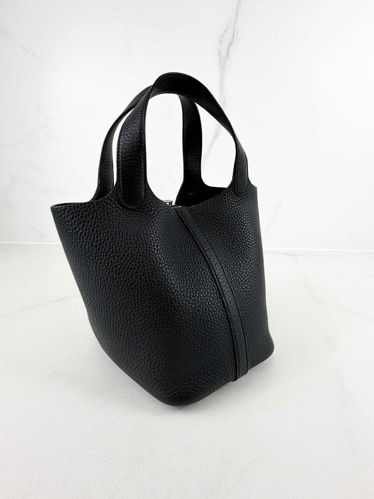 Hermes Picotin 22 Lock Textured Grained Black Leather