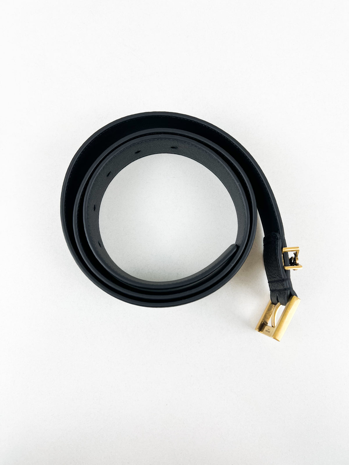 Saint Laurent Cassandre Black Leather Belt with GHW Size 90
