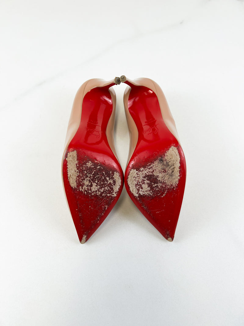 Christian Louboutin Beige Pigalle Follies 100 Patent Size 37.5
