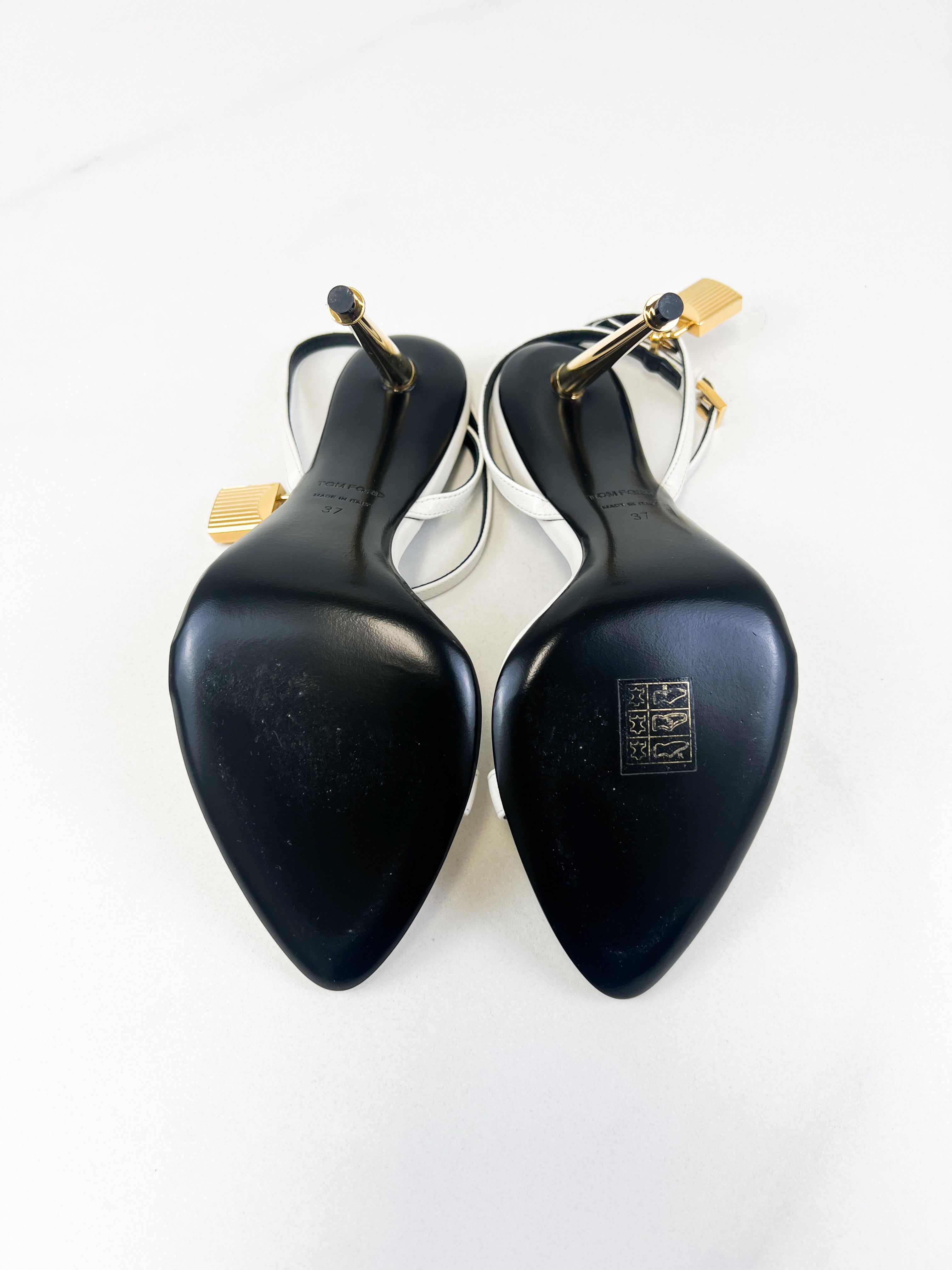 Tom Ford White Padlock Leather Sandal Size 37