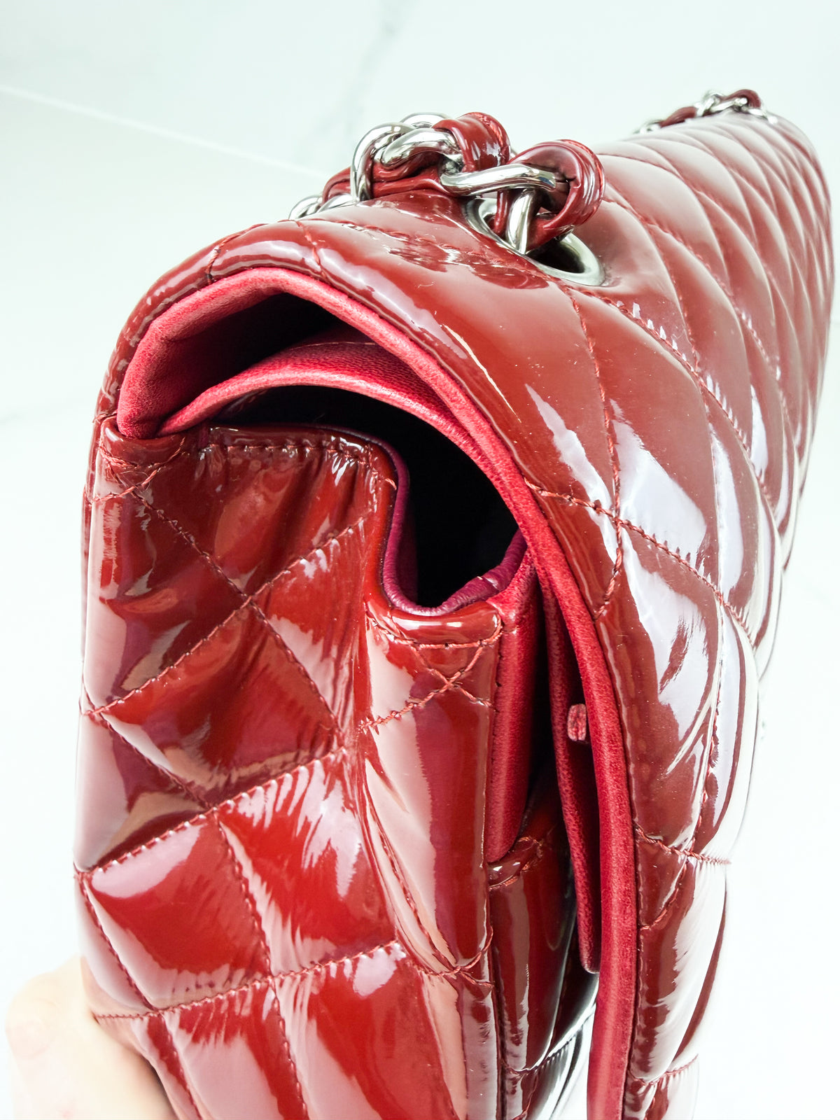 Chanel Red Patent Classic Jumbo Double Flap Bag