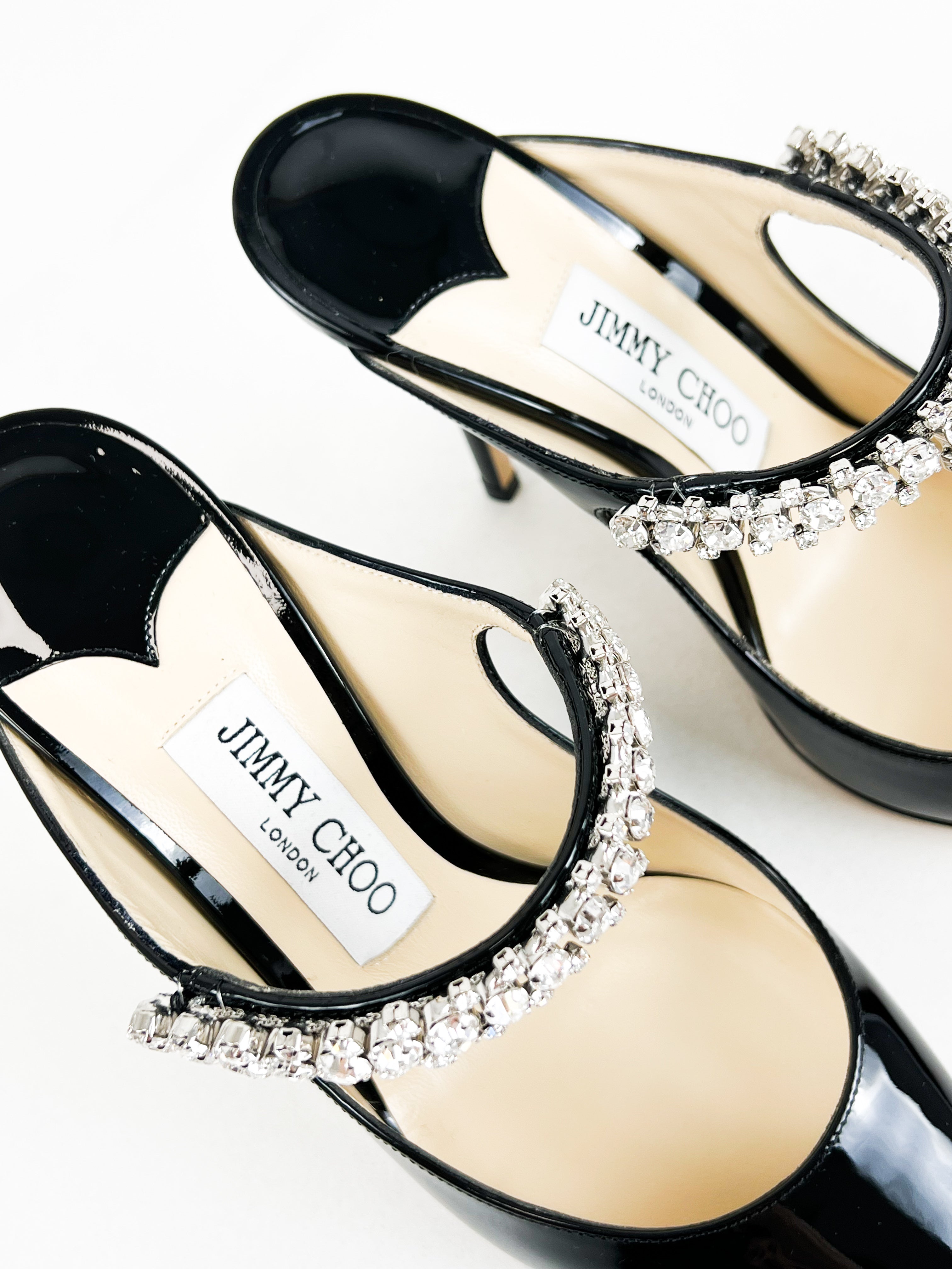 Jimmy Choo Bing Patent Black Leather Mule Size 36