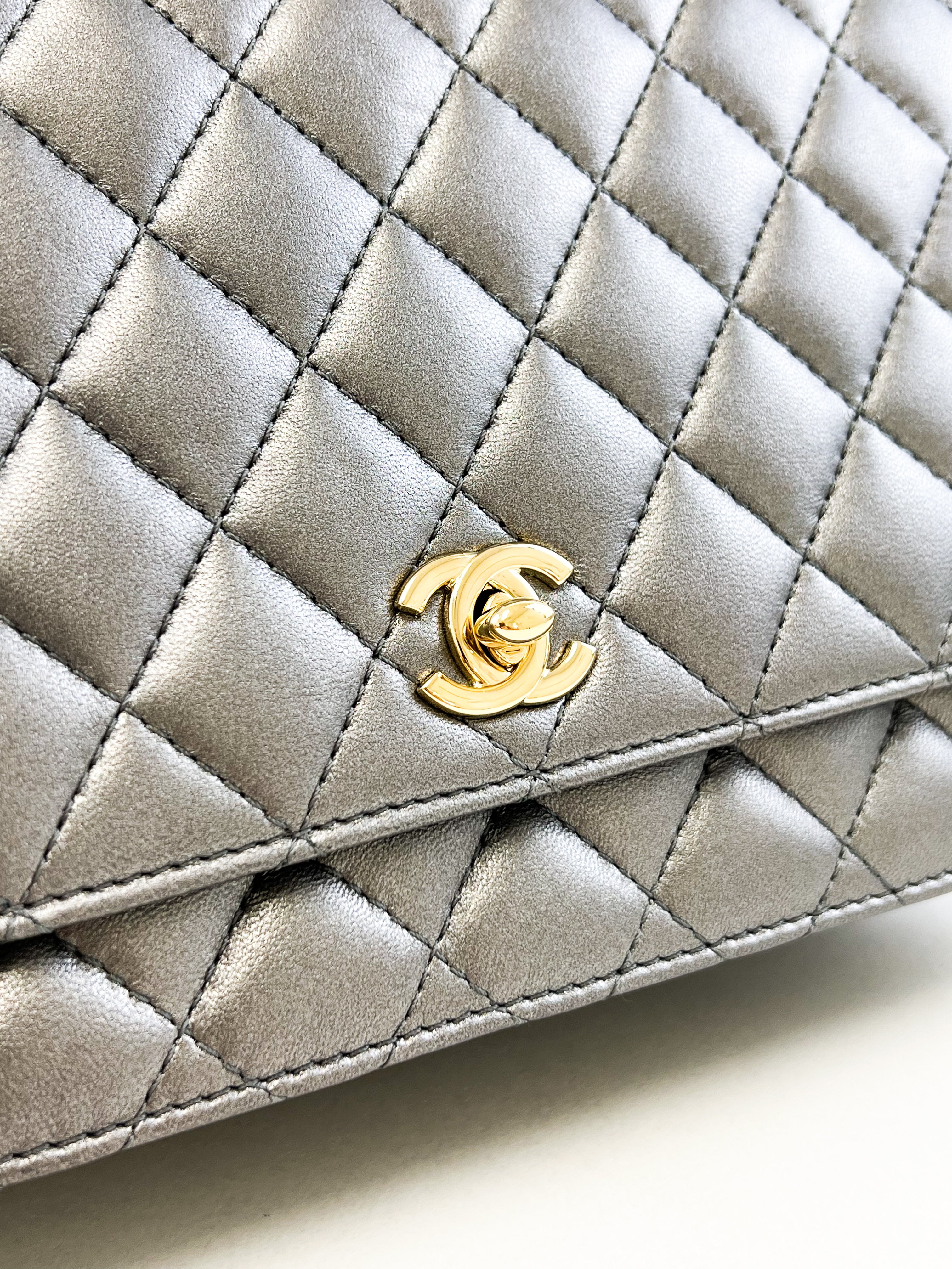 Chanel Silver Calfskin Large Shoulder Bag