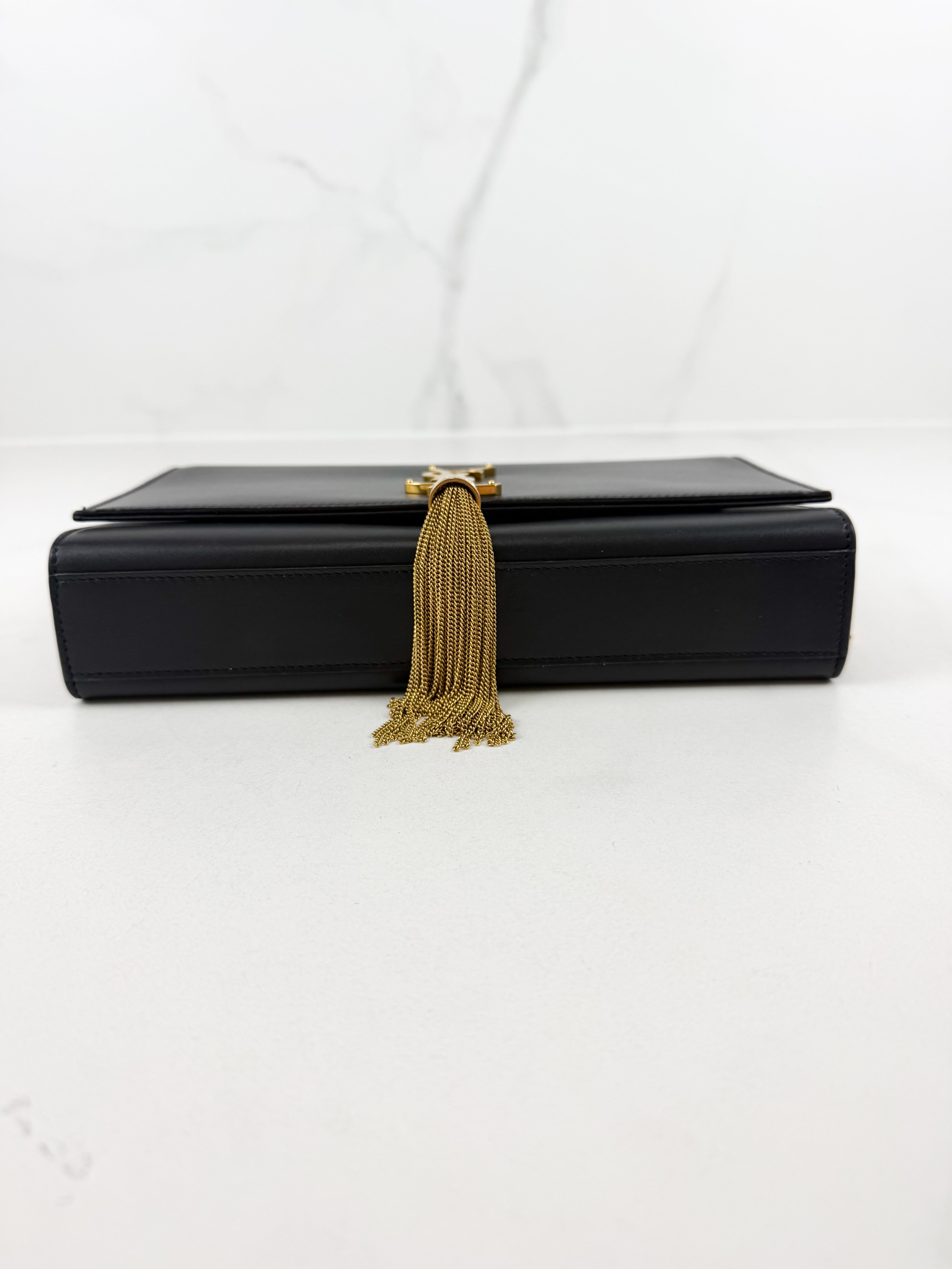 Saint Laurent Black Kate Medium Tassel Chain Bag with GHW