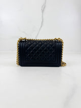 Chanel Black Small Lambskin Boy Bag with Antique GHW