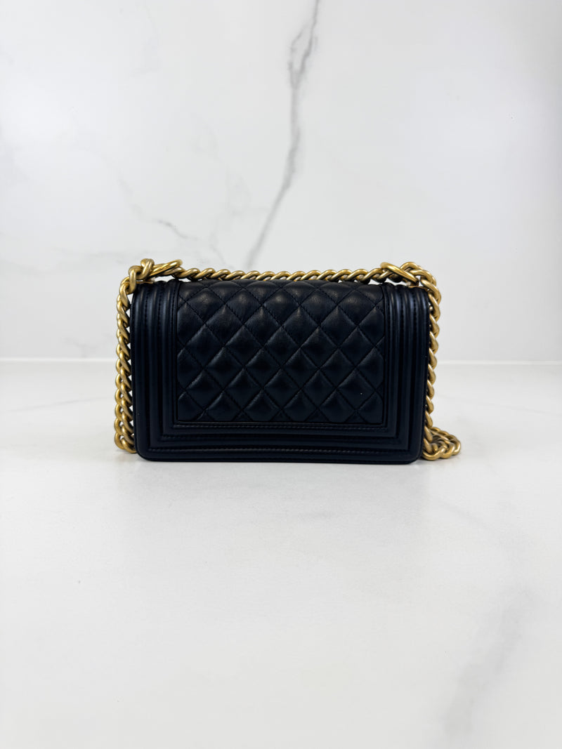 Chanel Black Small Lambskin Boy Bag with Antique GHW