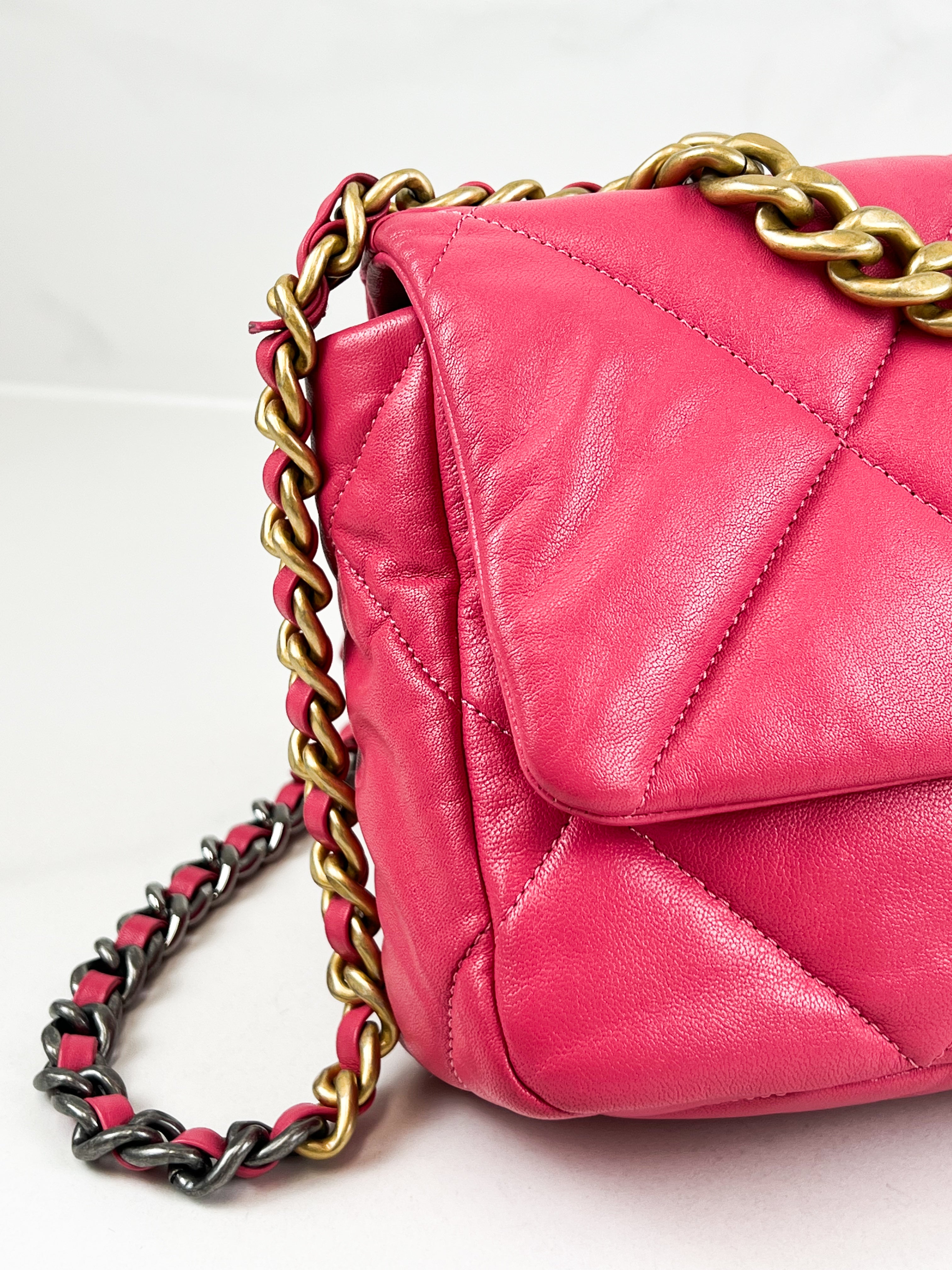 Chanel Pink Small Lambskin 19 with Gold & Silver Tone Hardware