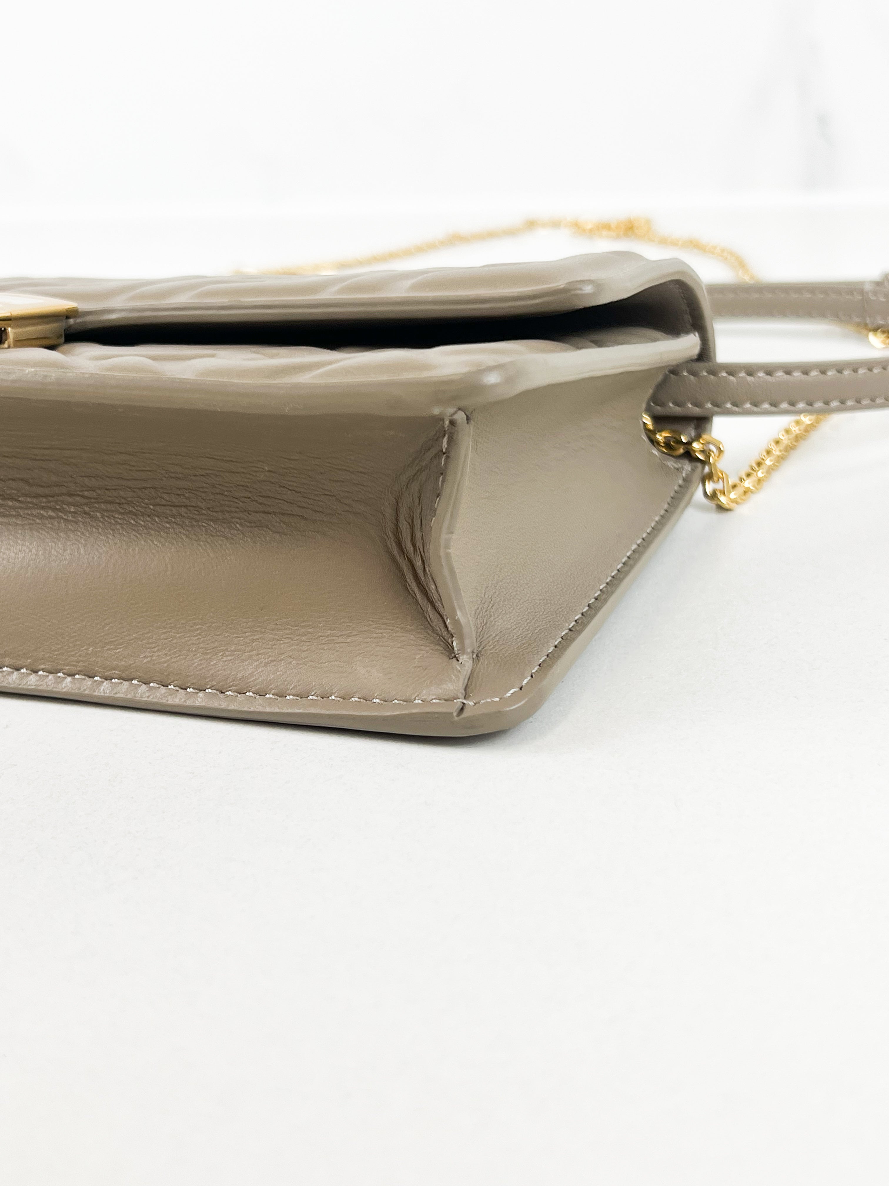 Fendi FF Wallet On Chain Baguette in Dove Grey Nappa Leather