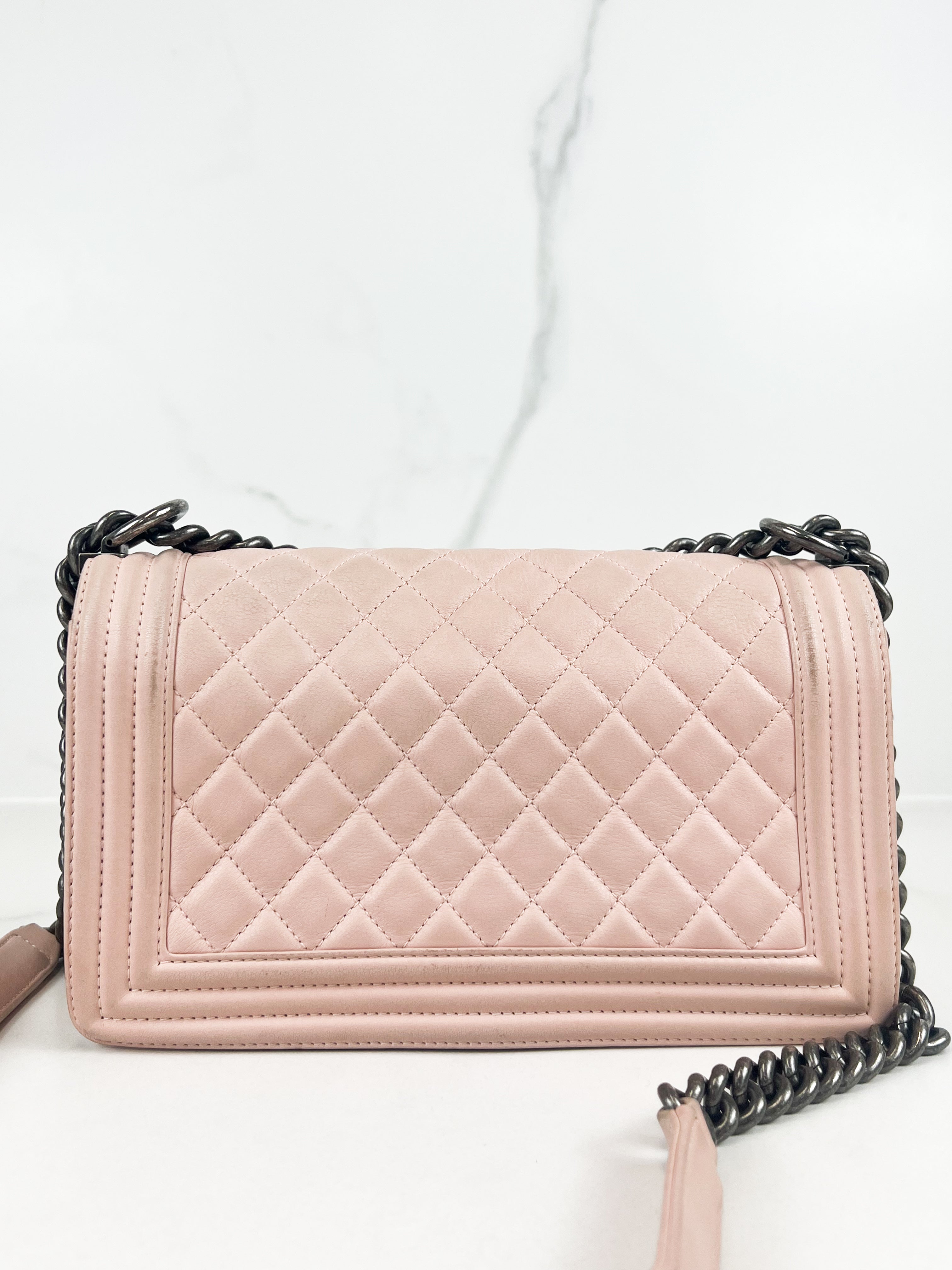 Chanel Old Medium Boy Bag in Pink Quilted Calfskin with Ruthenium Hardware