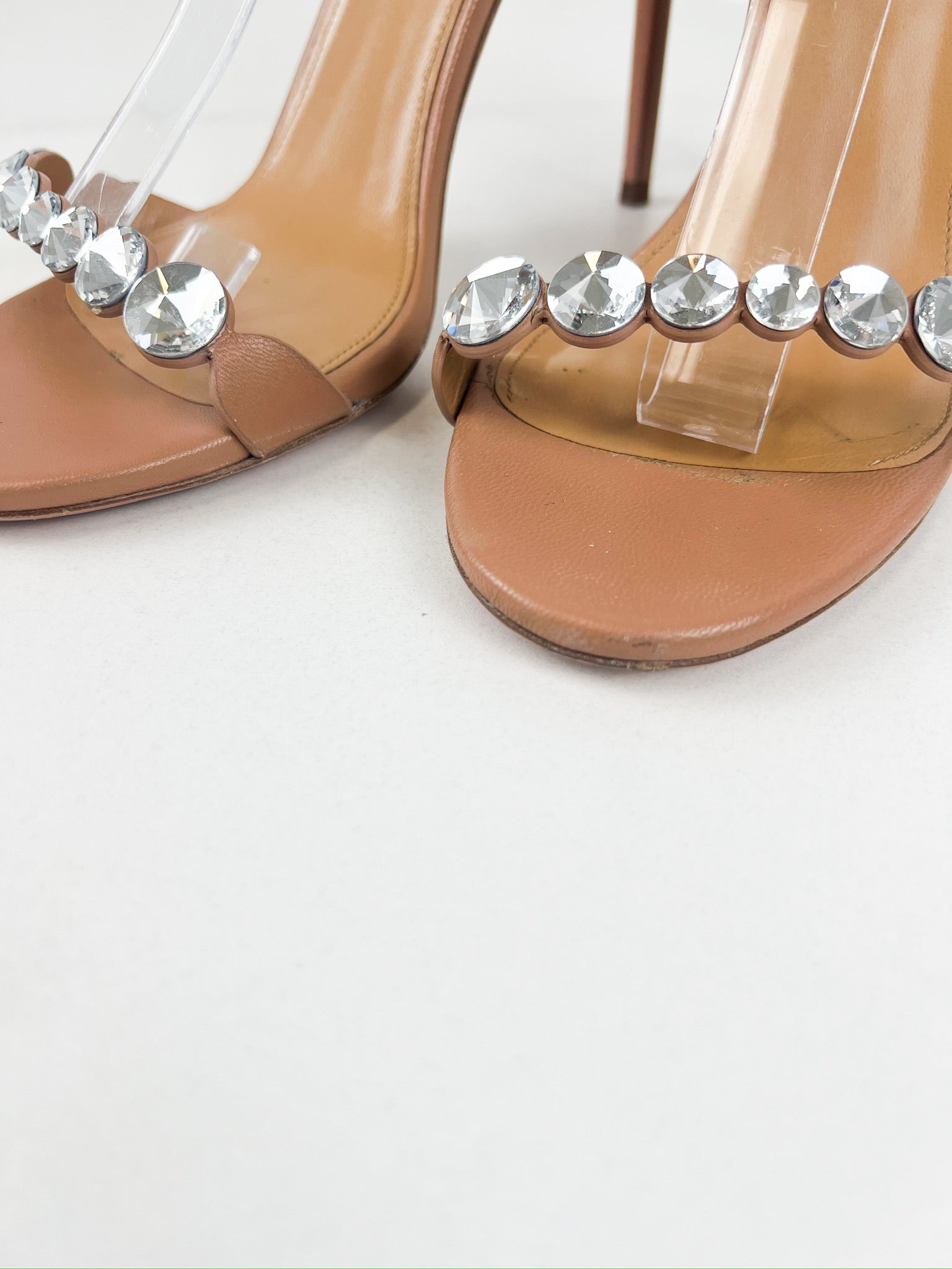 Aquazzura Tequila 105mm Crystal-embellished Leather Sandals Size 40