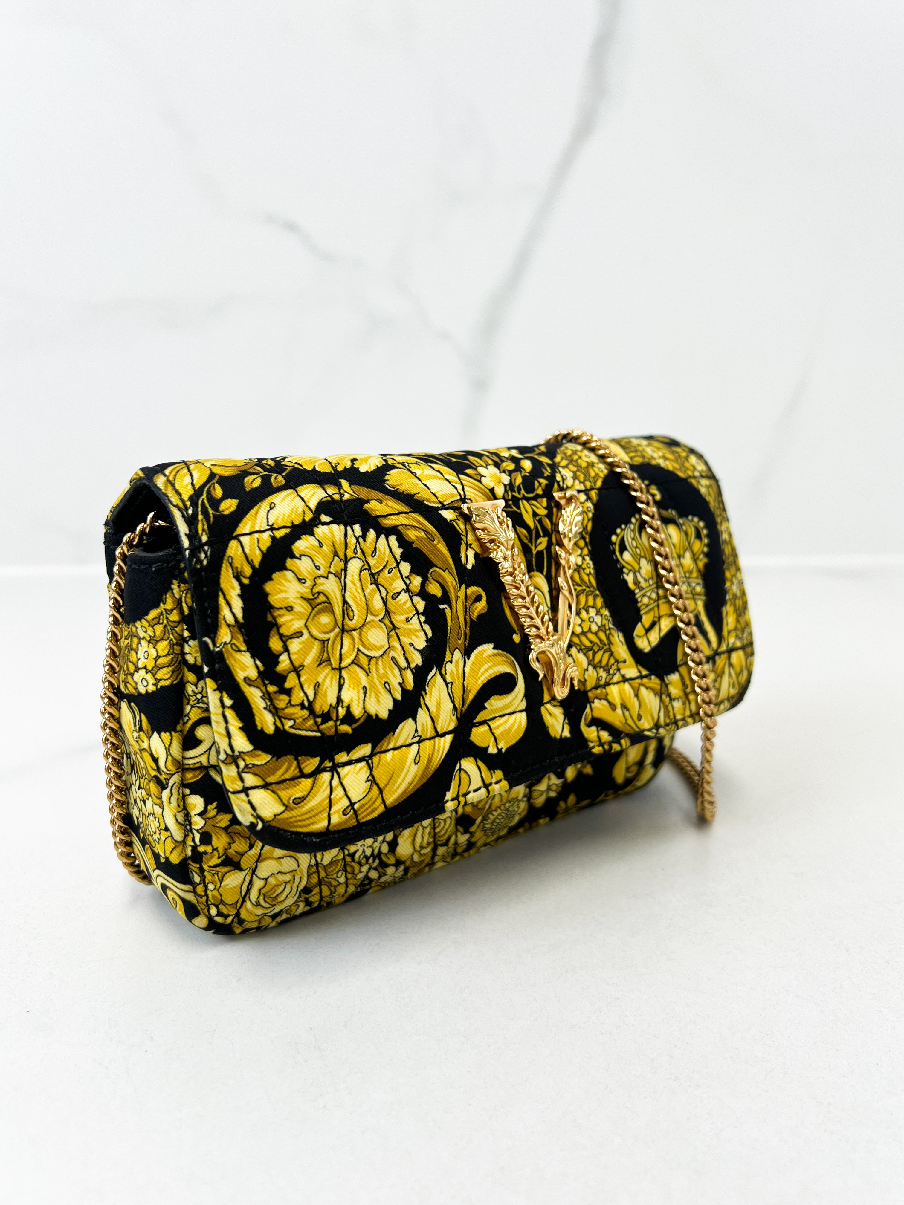 Versace Virtus Print Mini Crossbody with GHW