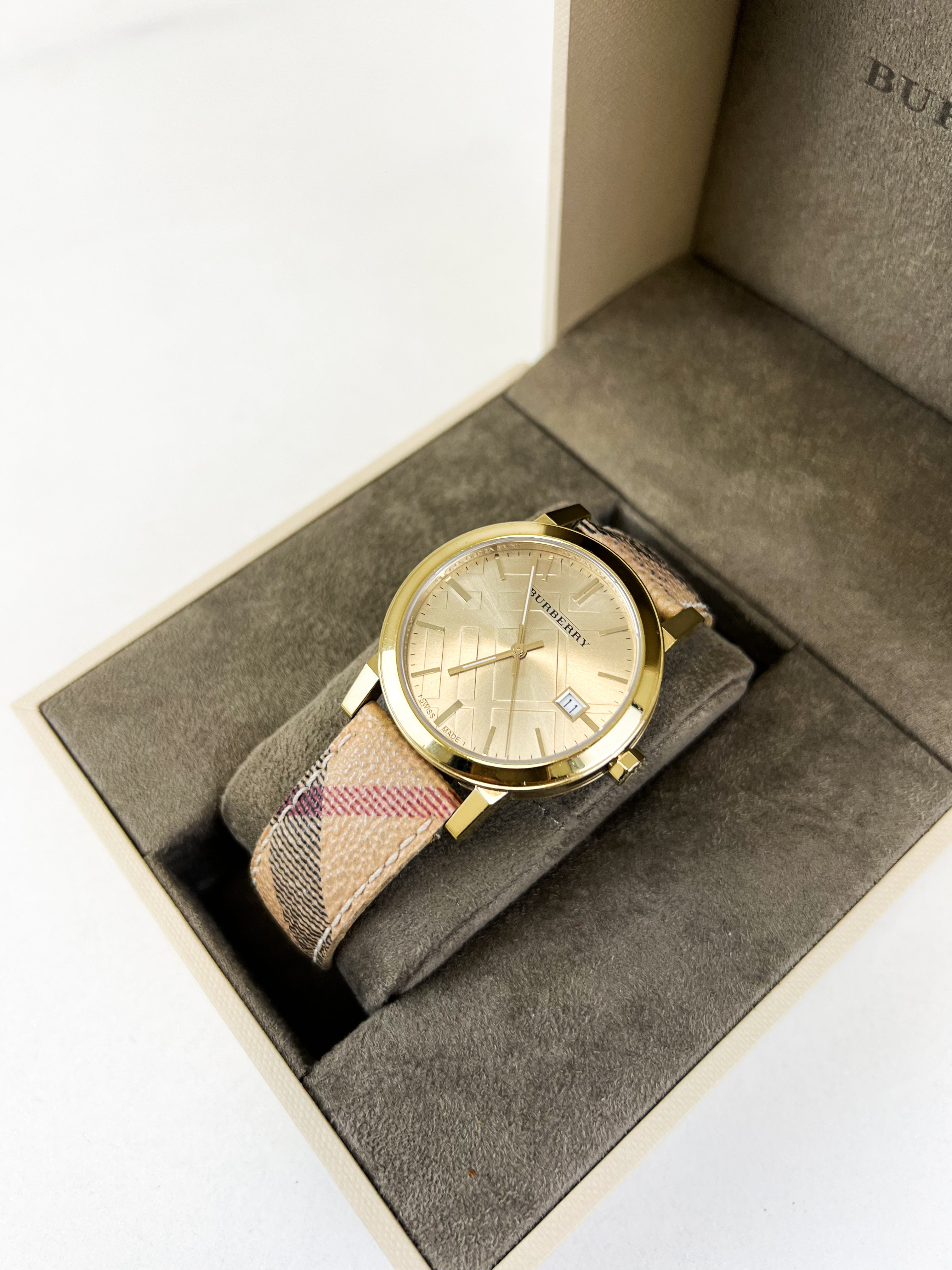 Burberry BU9026 The City Champagne Dial Check Watch 36mm