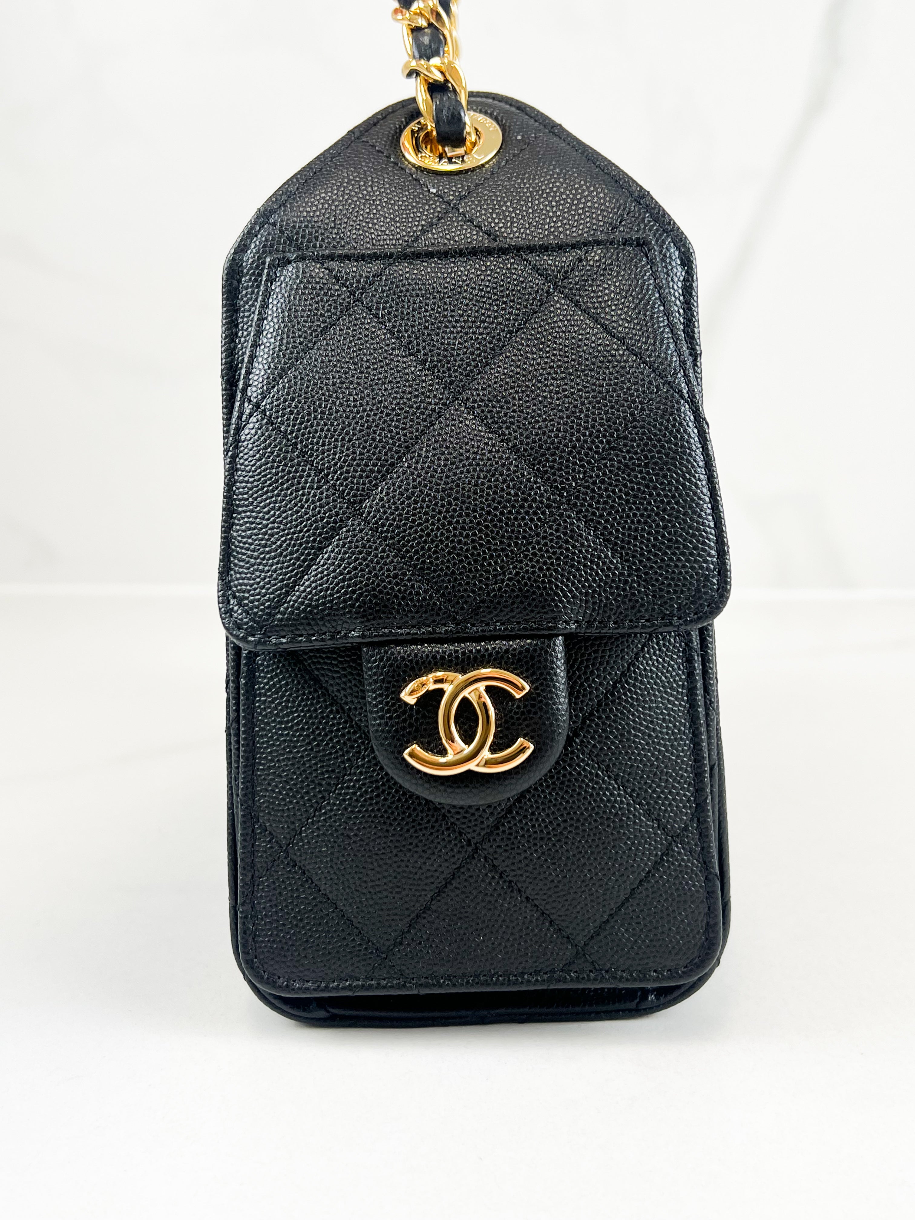 Chanel 25 Mini Handbag in Black Grained Calfskin & Gold-Tone Metal