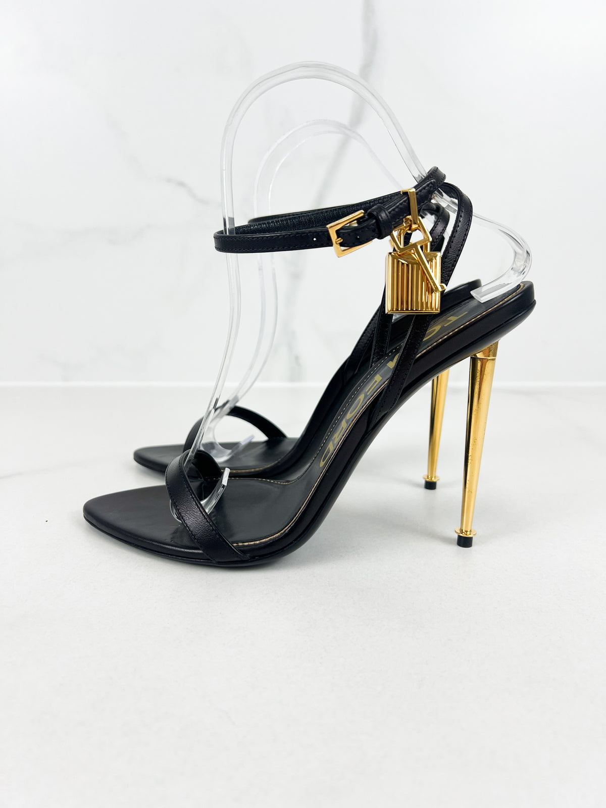 Tom Ford Leather Black Padlock Sandal Size 38.5