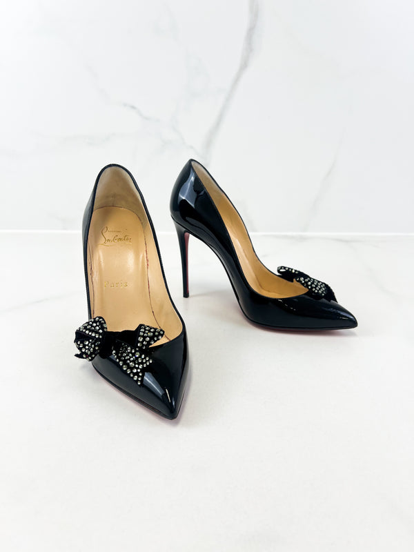 Christian Louboutin Black Patent Madame Menule 100 Pump Size 35.5