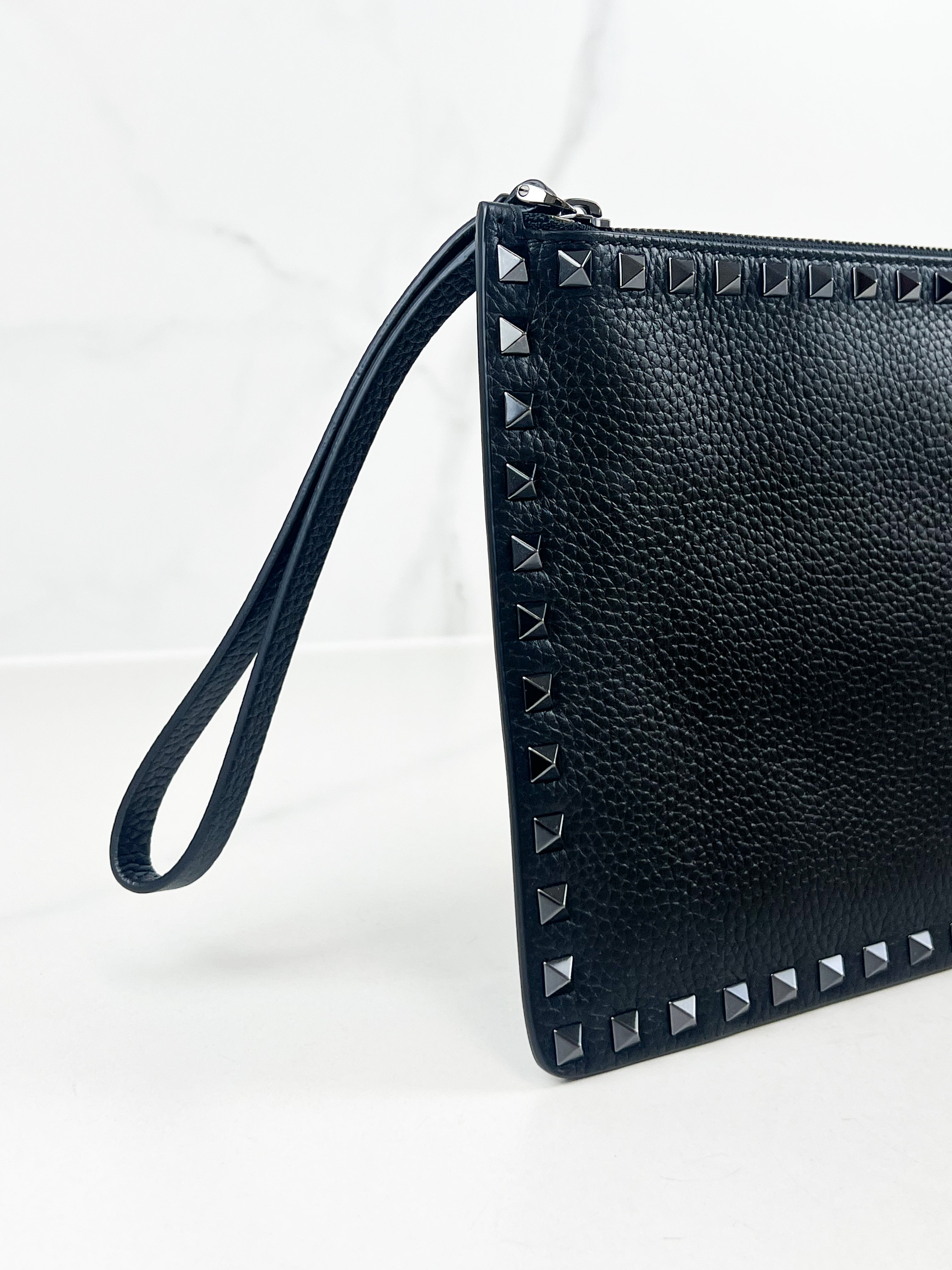 Valentino Garavani Rockstud Black Leather Clutch