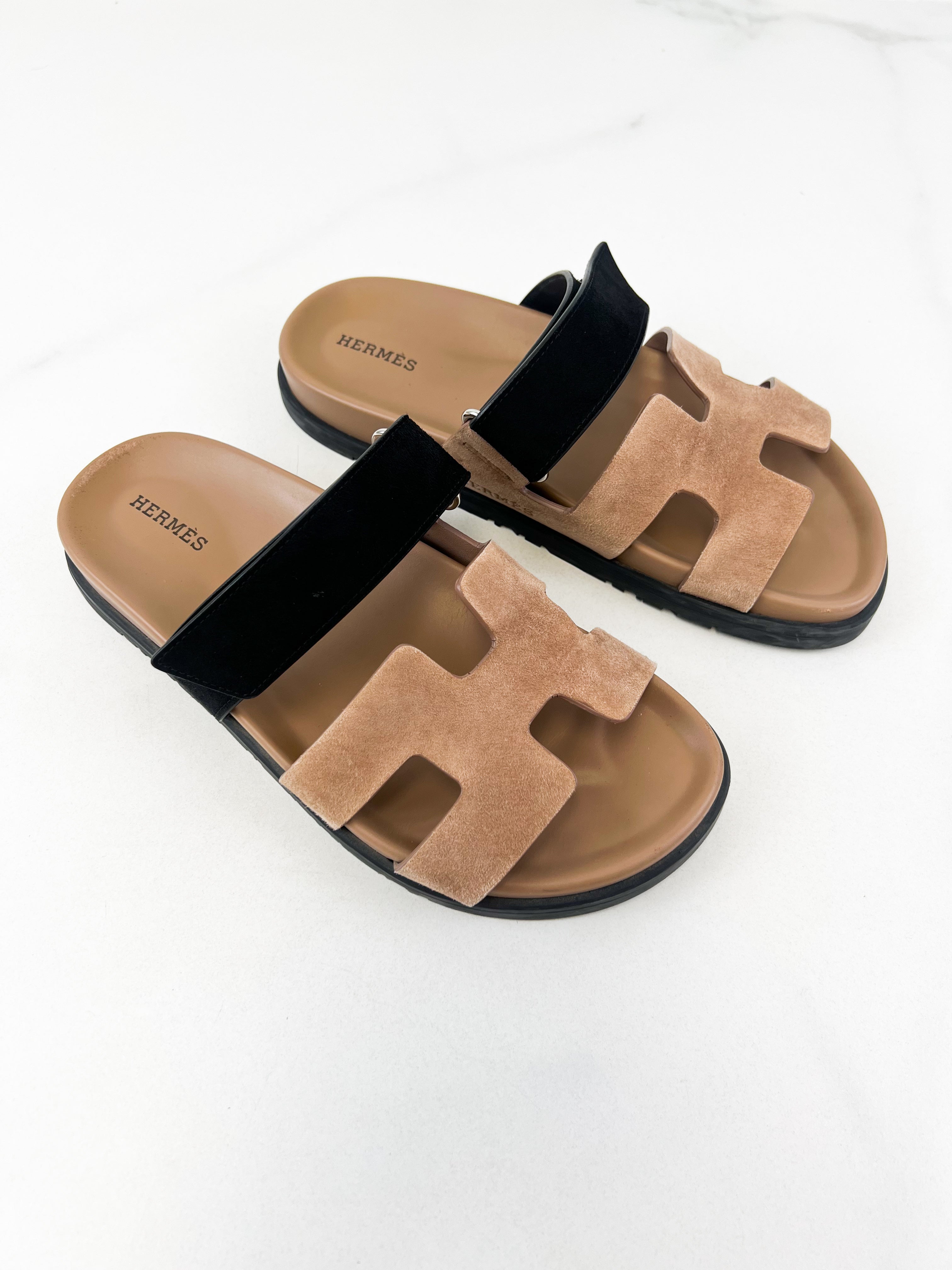 Hermes Chypre Sandals in Rose Perle Size 38