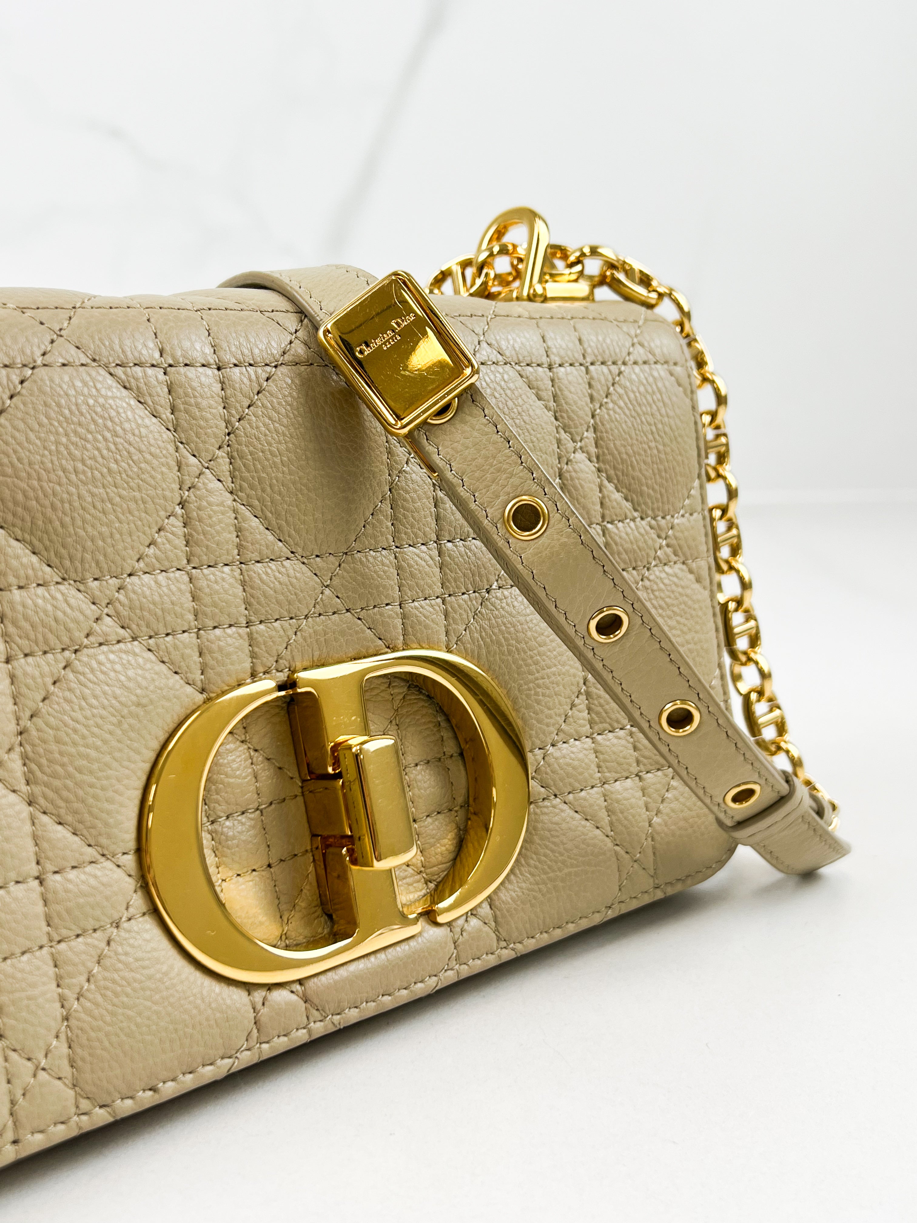 Christian Dior Medium Caro Bag in Beige with GHW