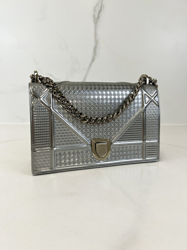 Christian Dior Medium Silver Diorama Shoulder Bag